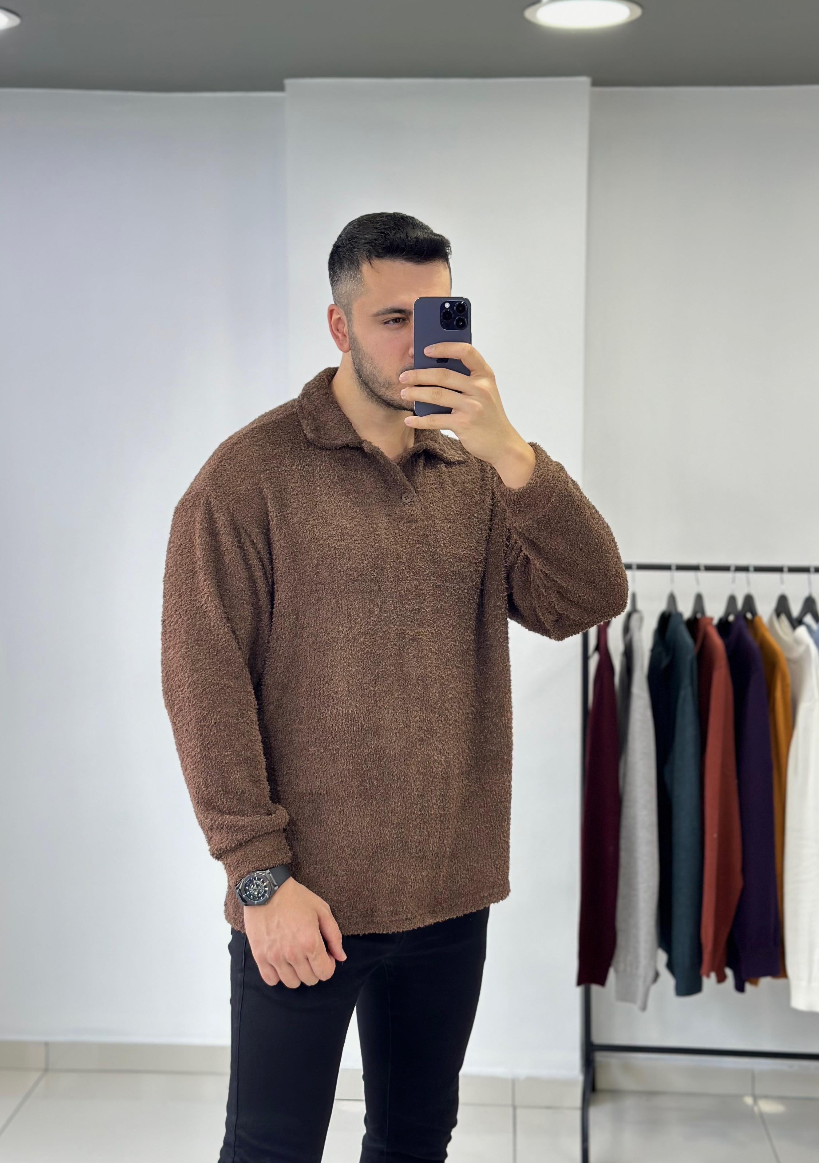 Kahve Oversize Peluş Sweat