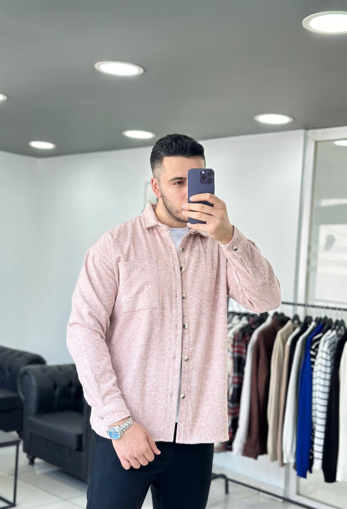 Kaşe Pudra Oversize Ceket Gömlek