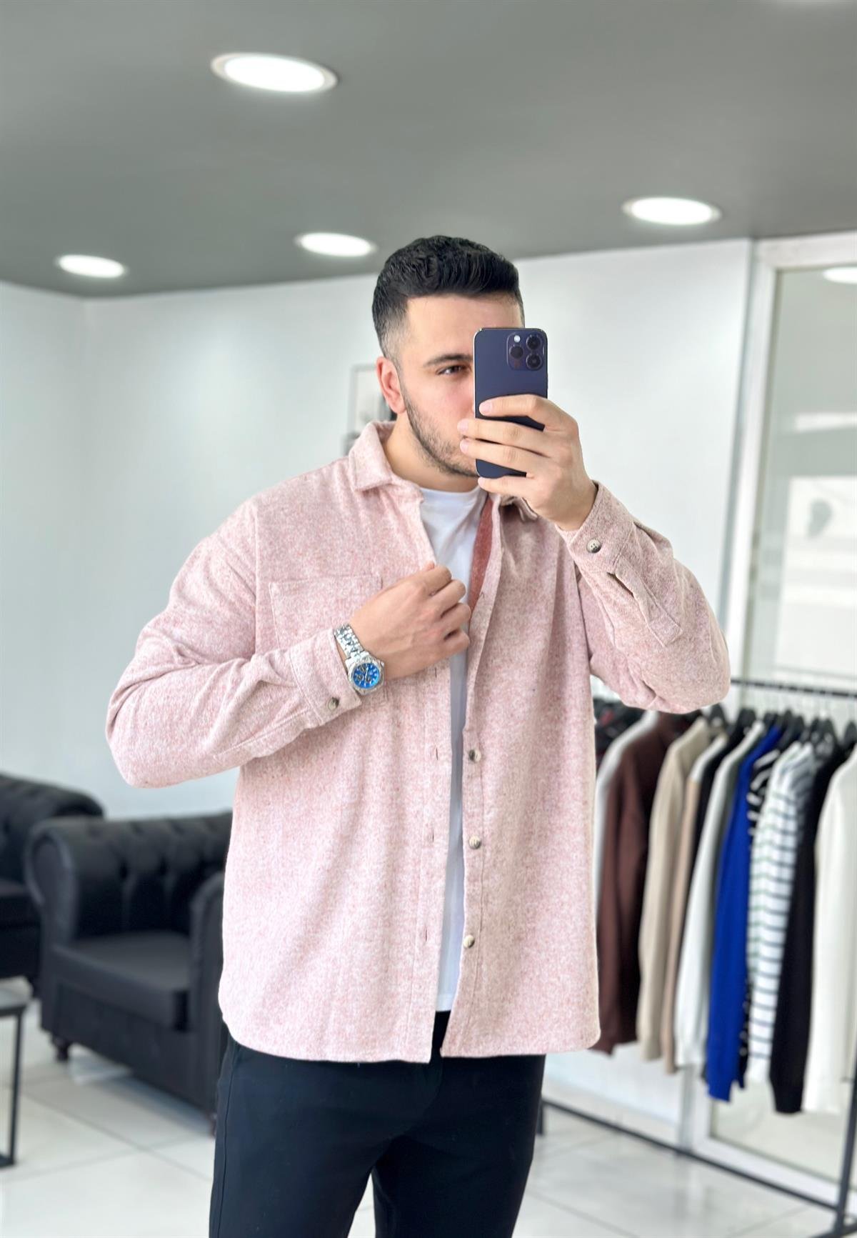 Kaşe Pudra Oversize Ceket Gömlek