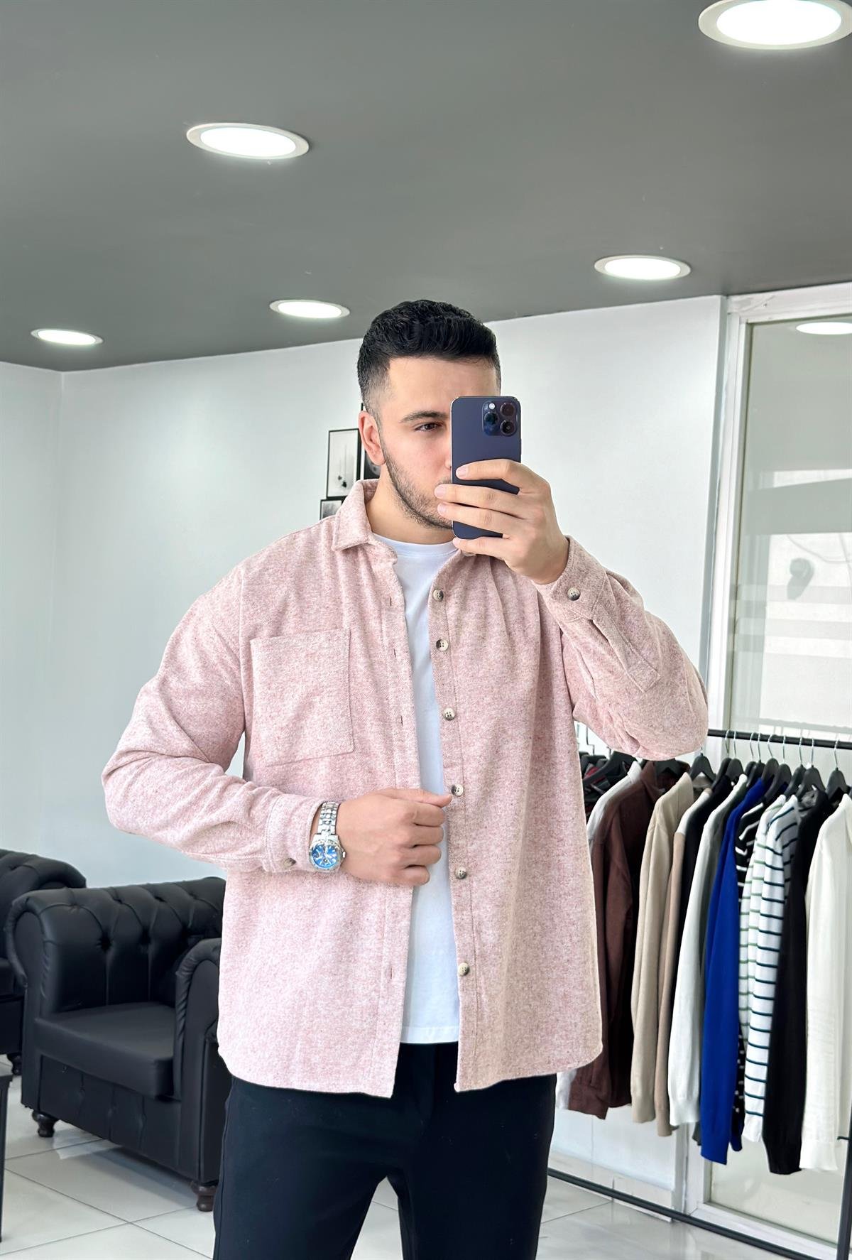 Kaşe Pudra Oversize Ceket Gömlek
