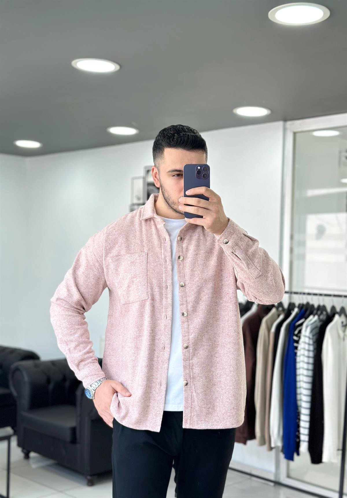 Kaşe Pudra Oversize Ceket Gömlek