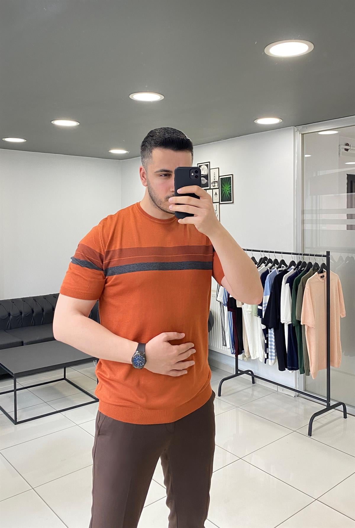 Kiremit Örme Triko Tişört 