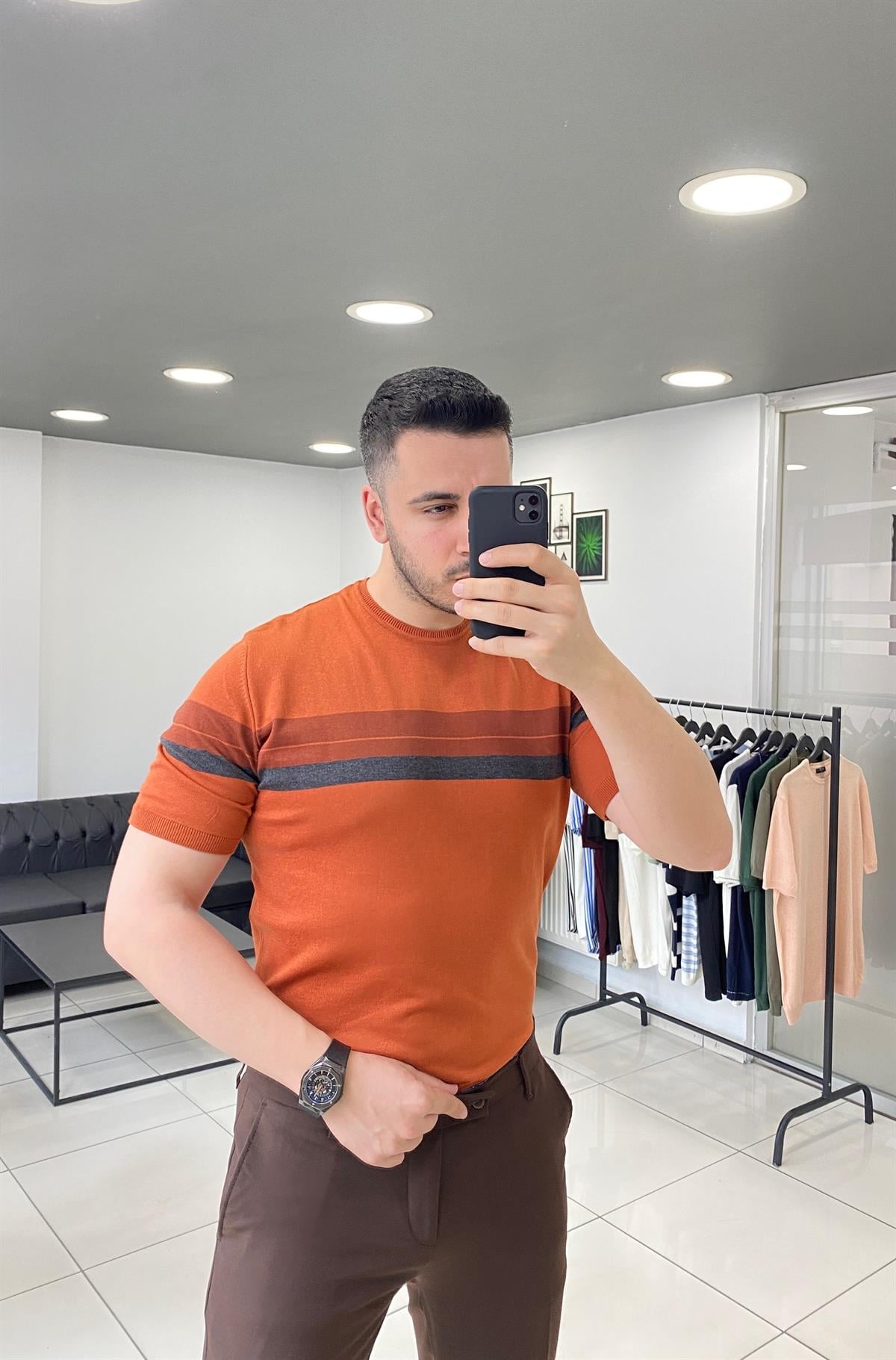 Kiremit Örme Triko Tişört 