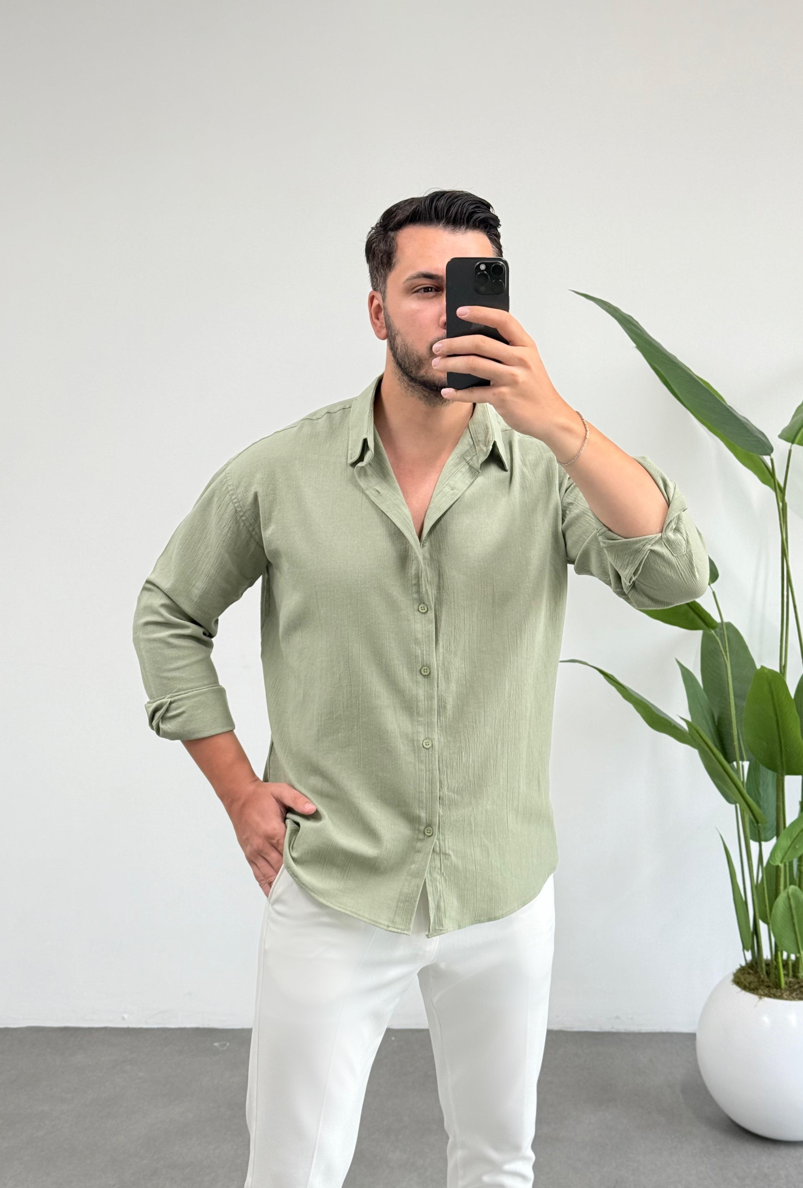 Kırınkıl Çağla Oversize Keten Gömlek 