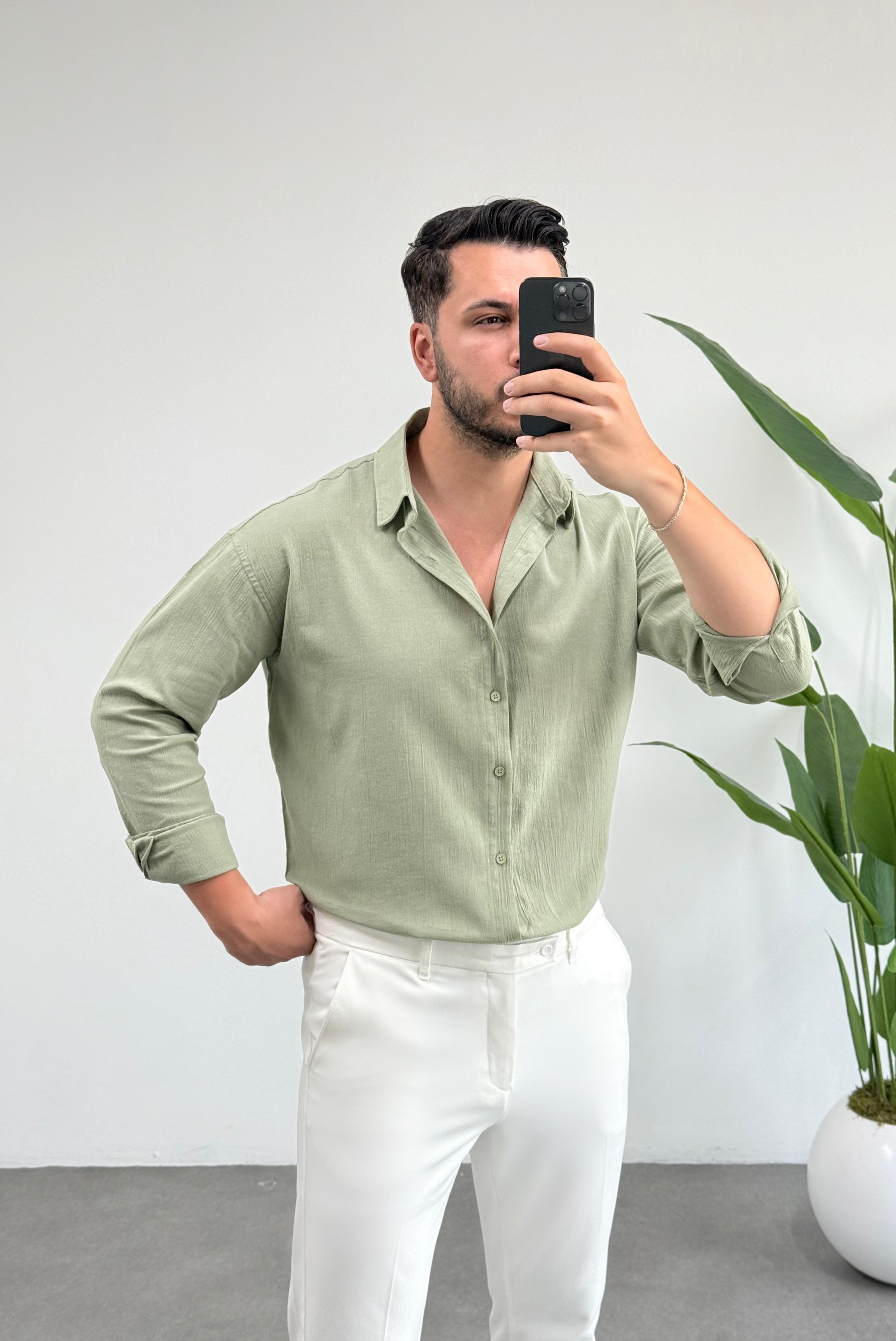 Kırınkıl Çağla Oversize Keten Gömlek 