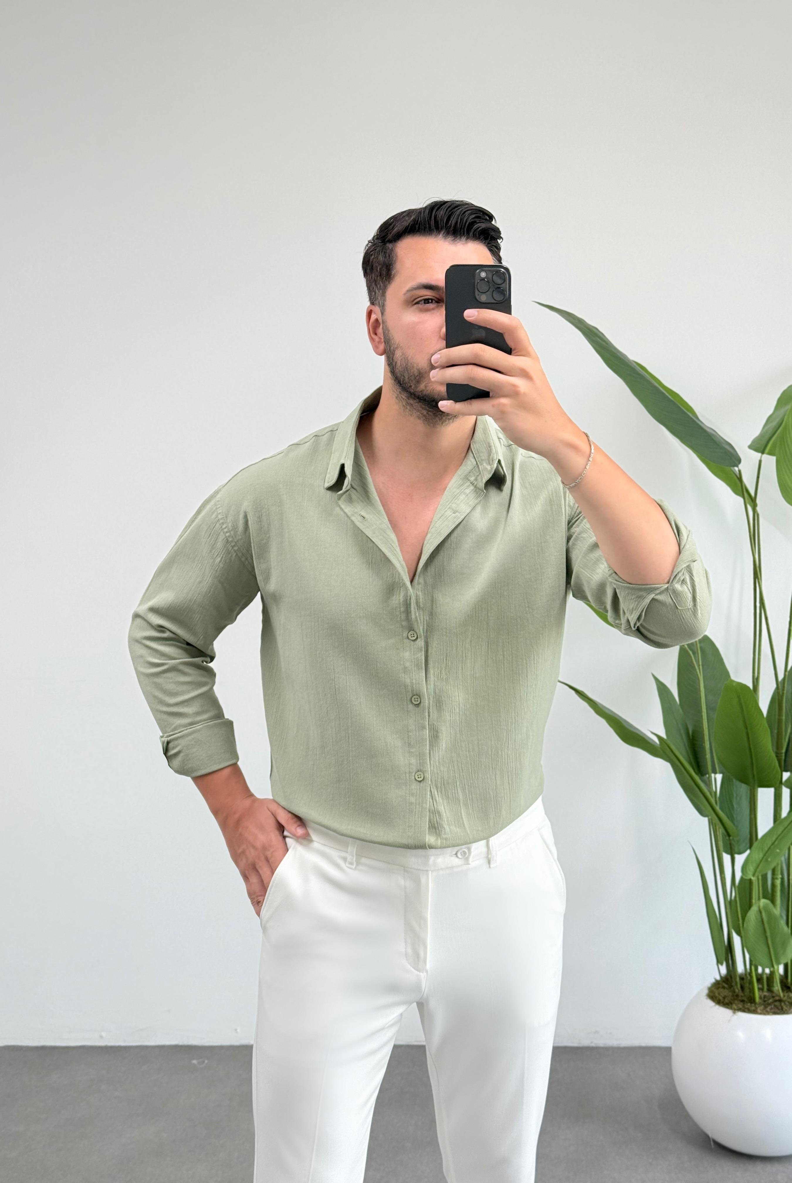 Kırınkıl Çağla Oversize Keten Gömlek 