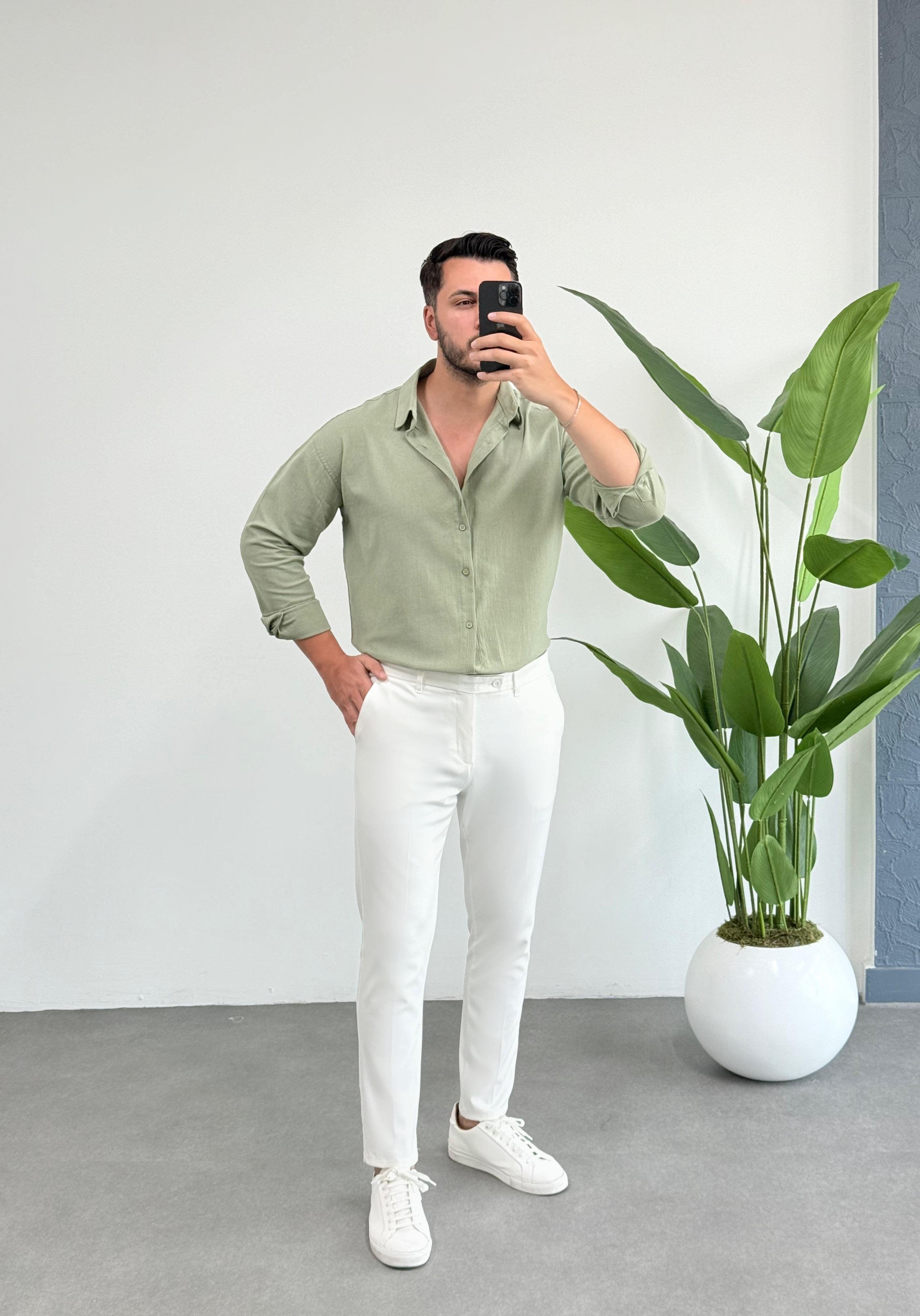 Kırınkıl Çağla Oversize Keten Gömlek 