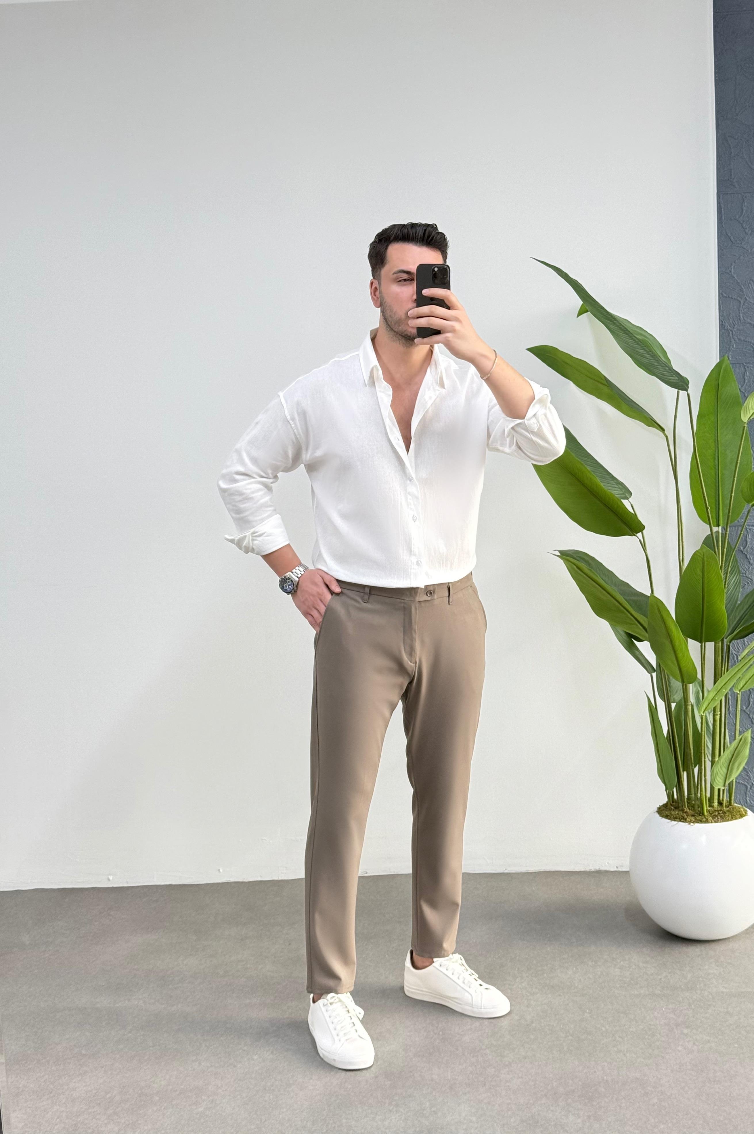 Kırınkıl Kırık Beyaz Oversize Keten Gömlek