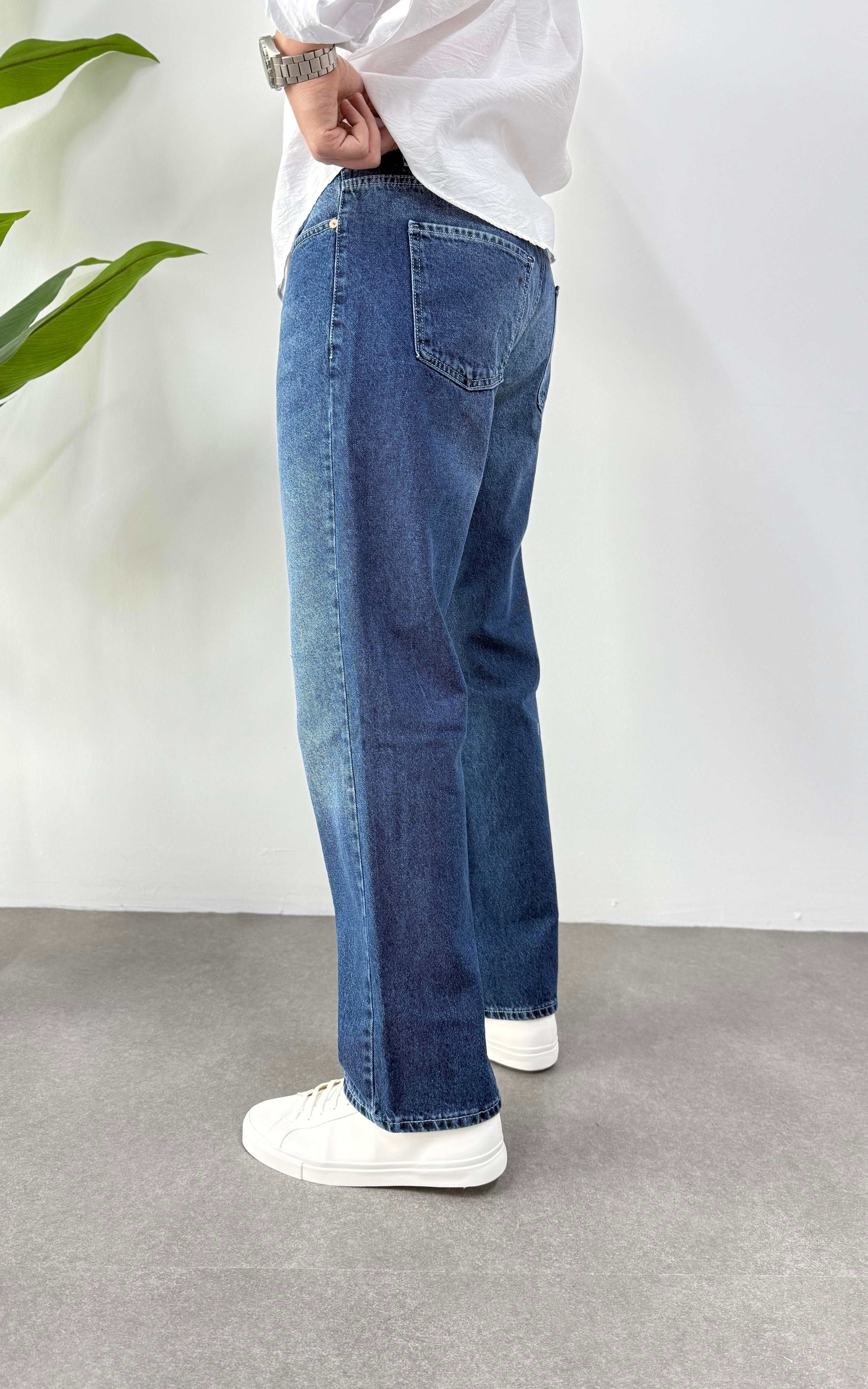 Koyu Mavi Baggy Kot Pantolon 