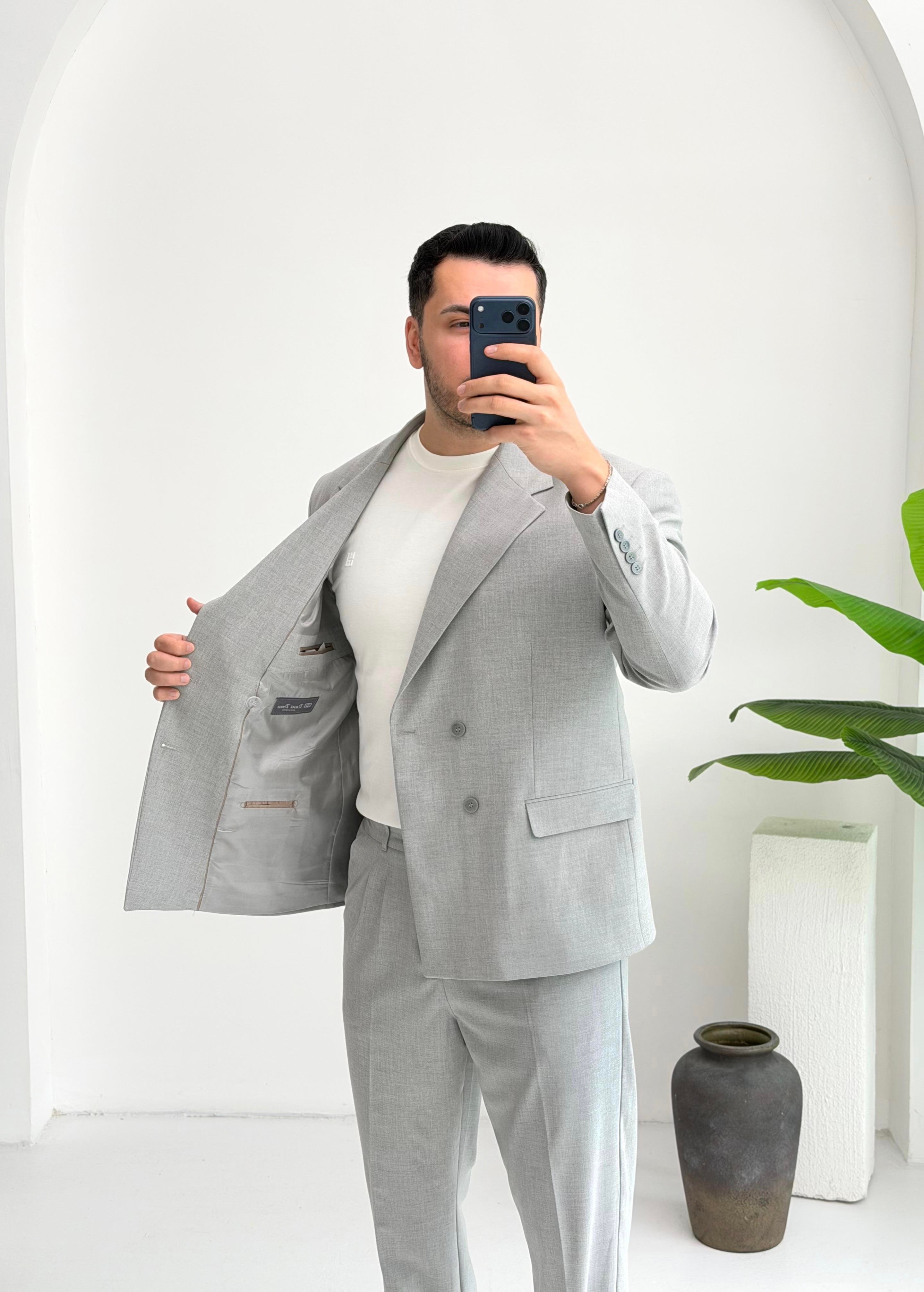 Kruvaze  Açık Gri Oversize Takım
