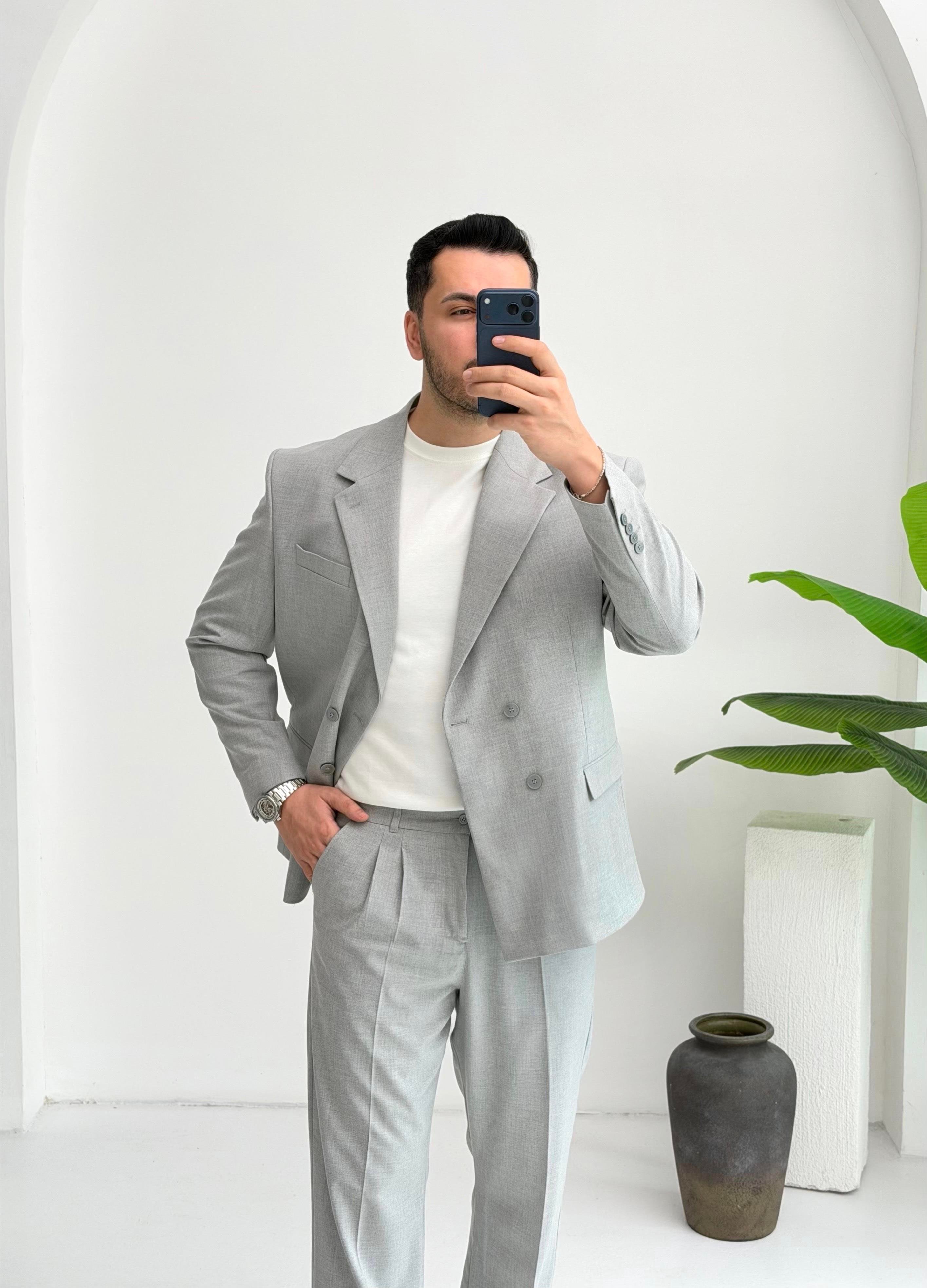 Kruvaze  Açık Gri Oversize Takım