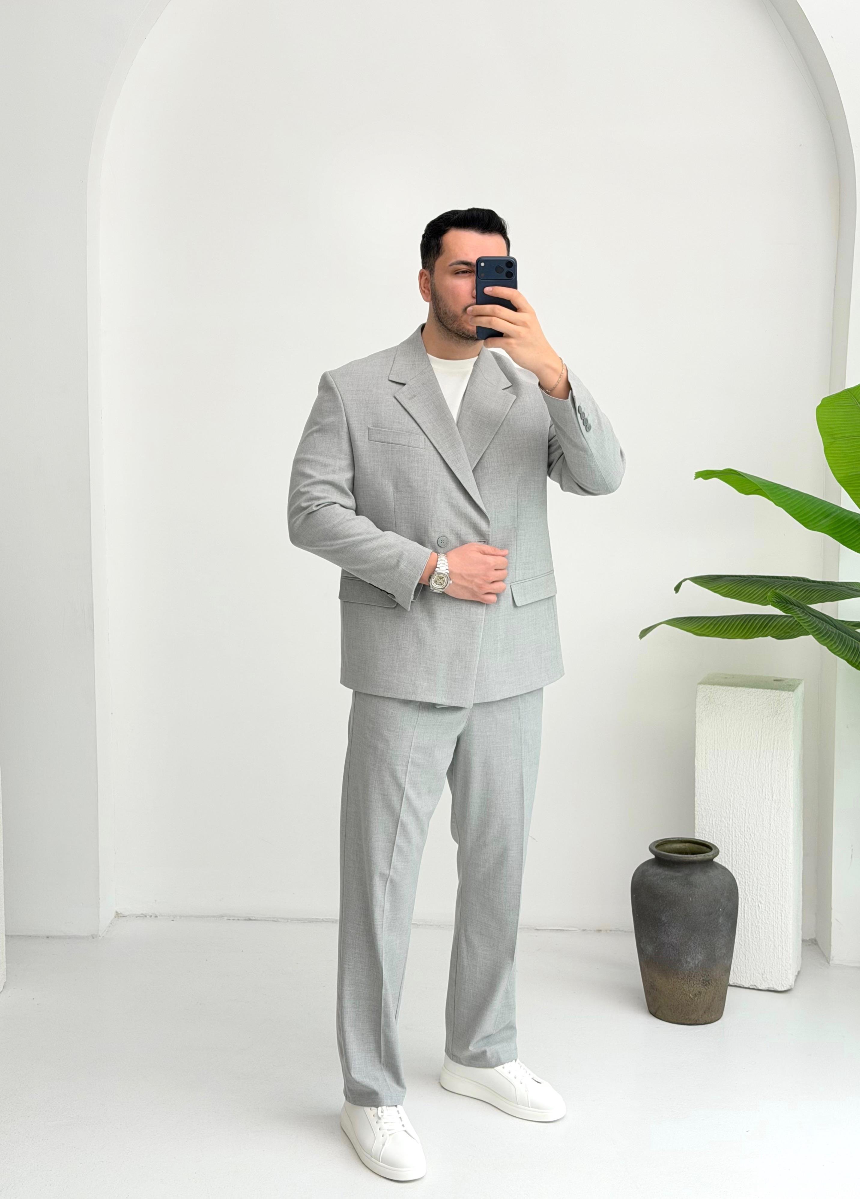 Kruvaze  Açık Gri Oversize Takım