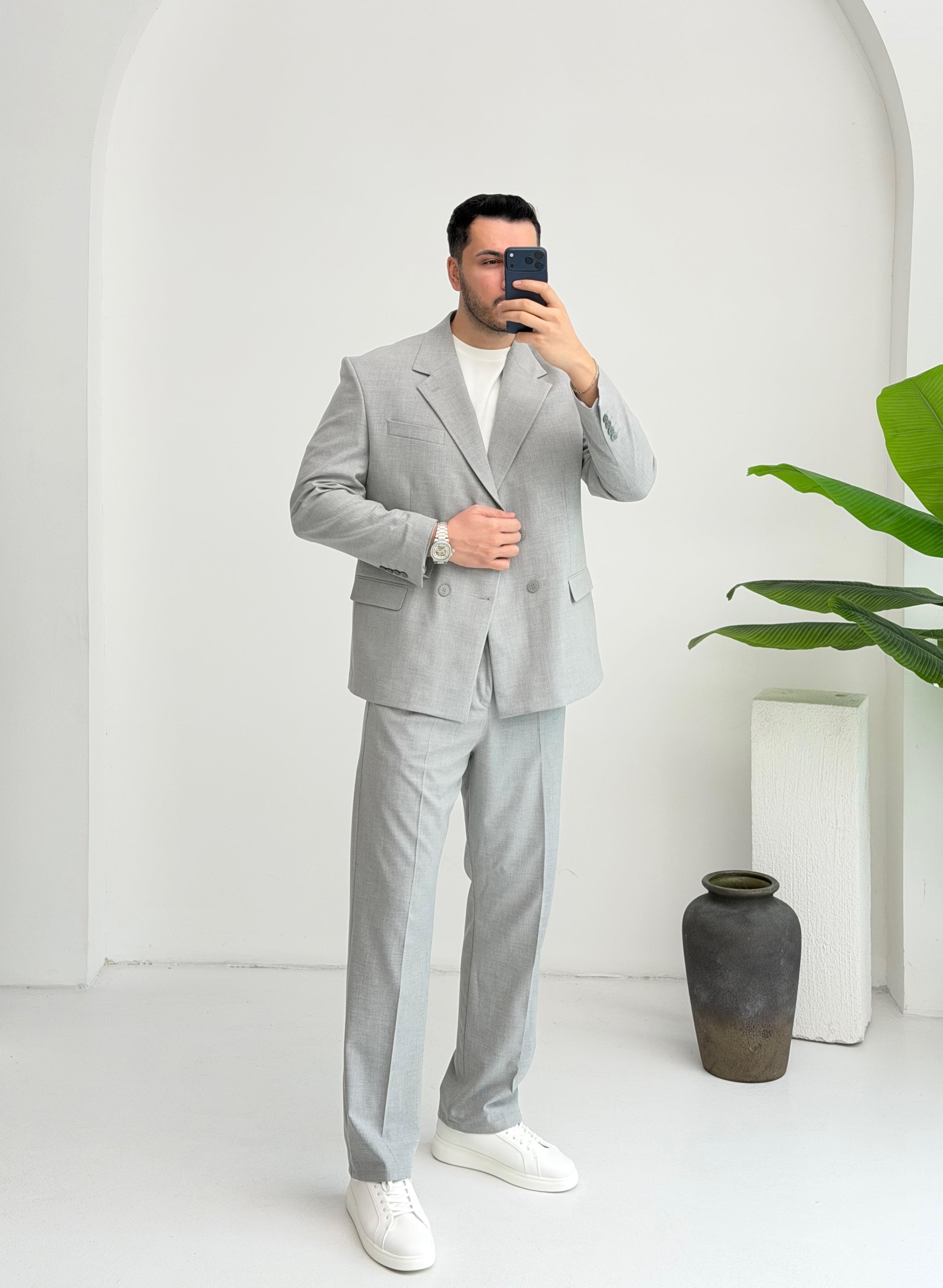 Kruvaze  Açık Gri Oversize Takım