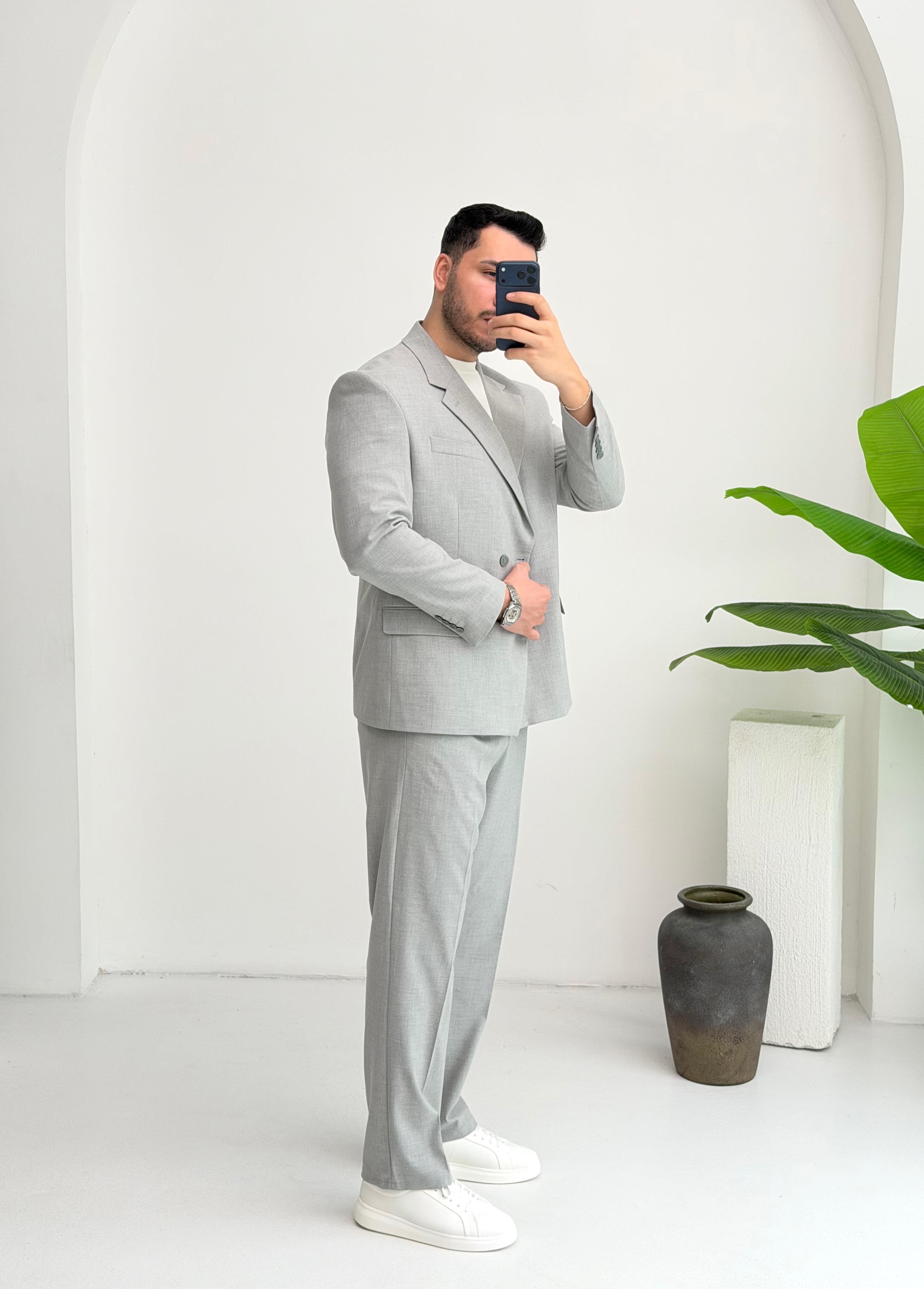 Kruvaze  Açık Gri Oversize Takım