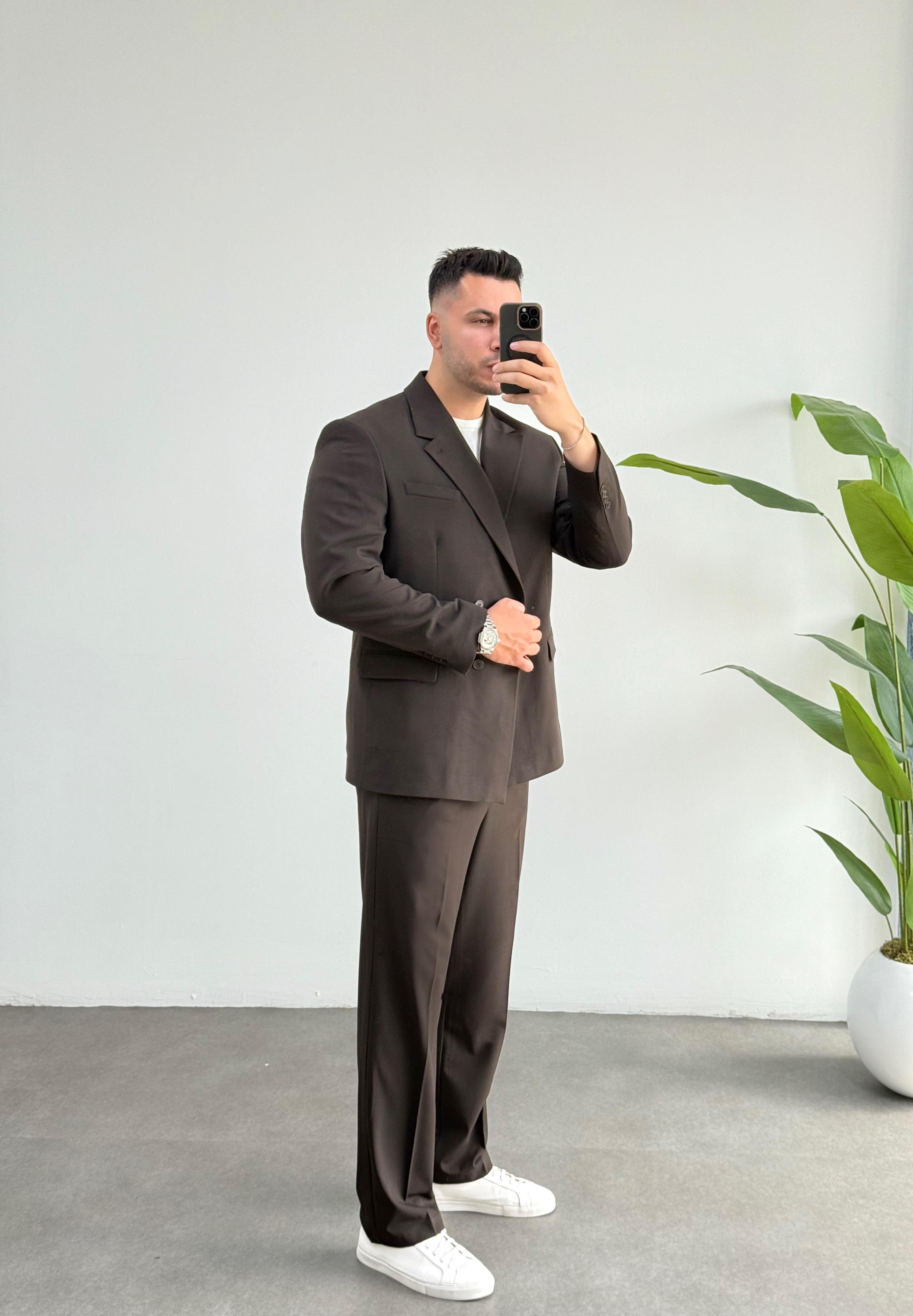 Kruvaze Kahve Oversize Takım
