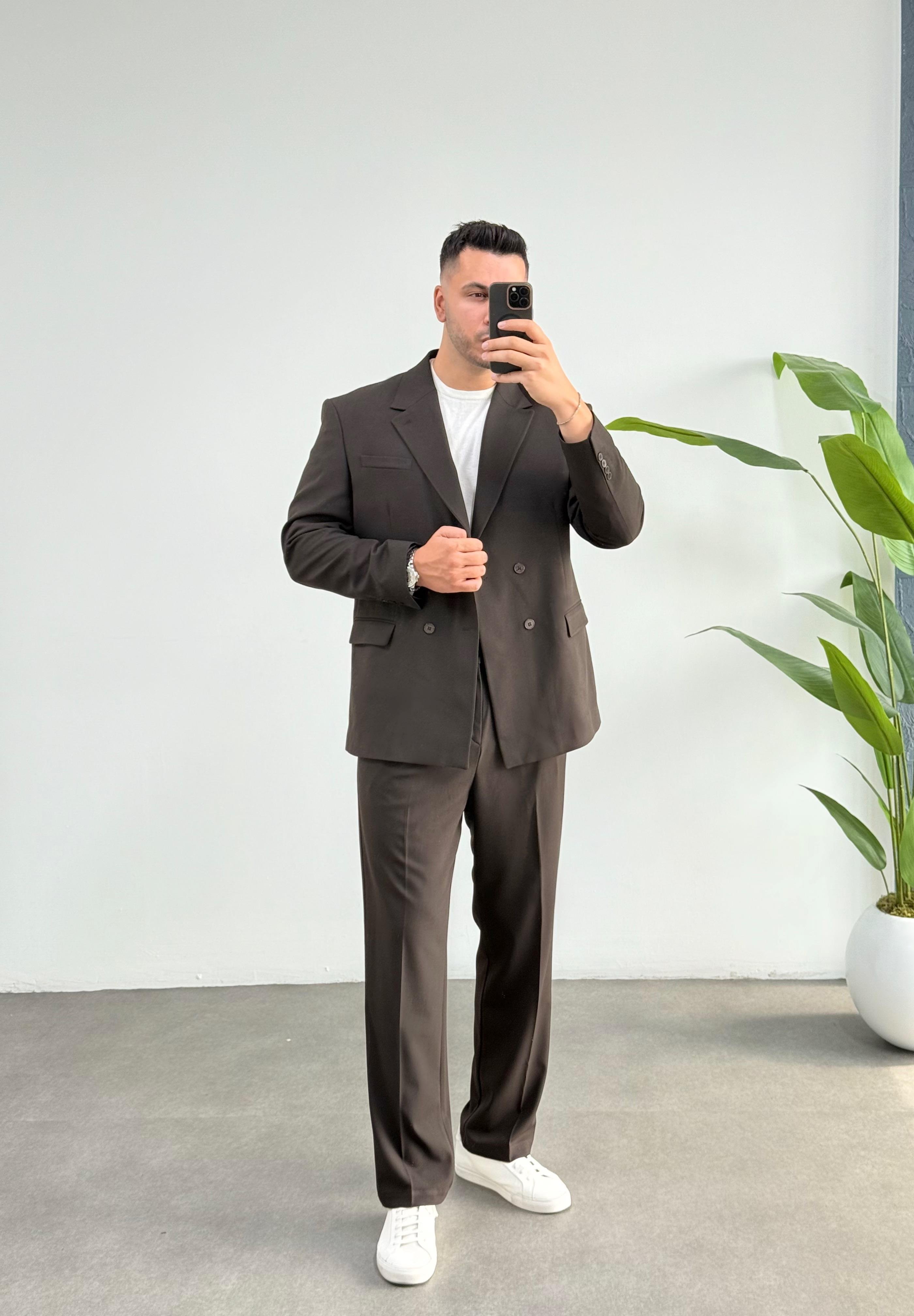 Kruvaze Kahve Oversize Takım
