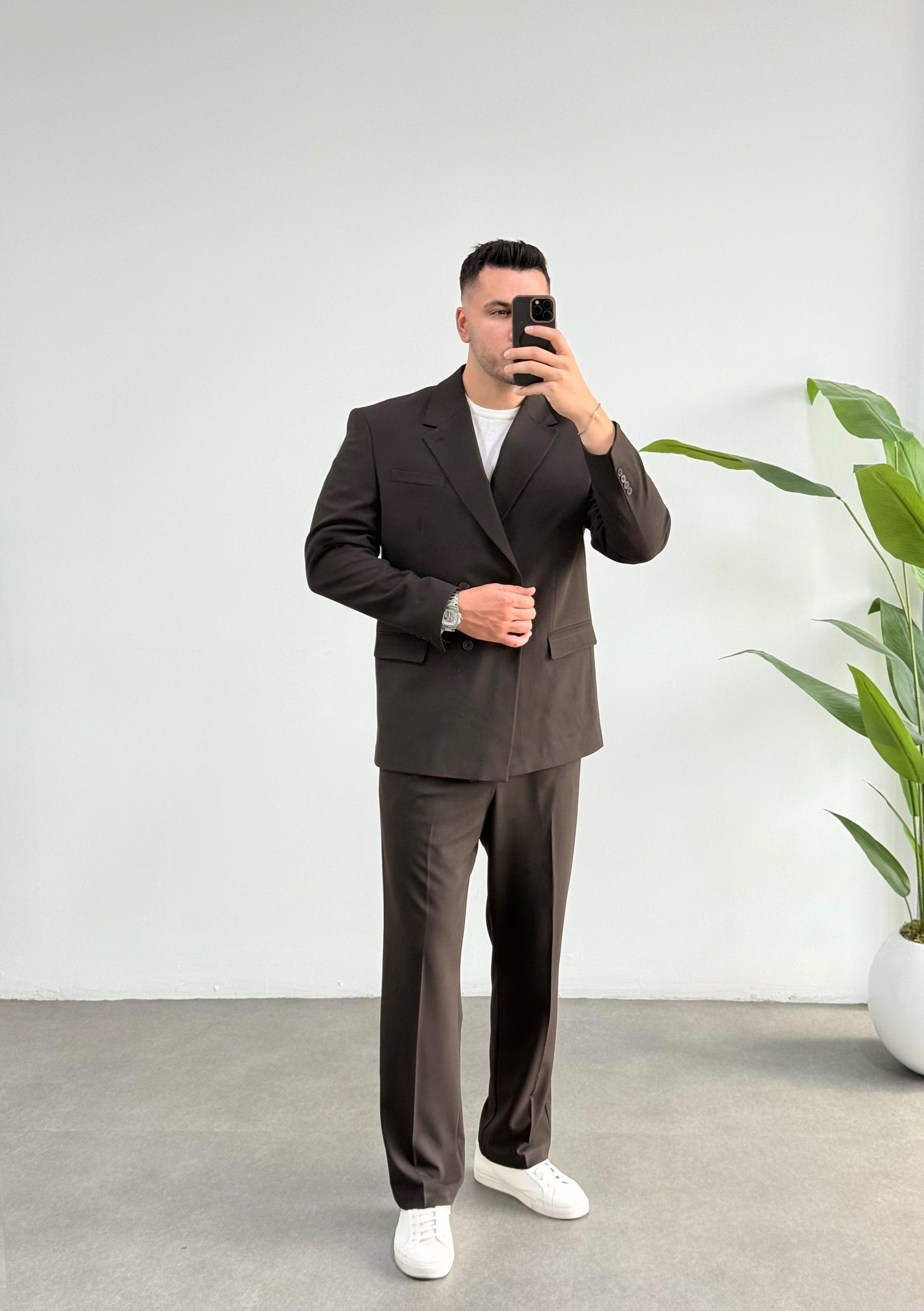 Kruvaze Kahve Oversize Takım