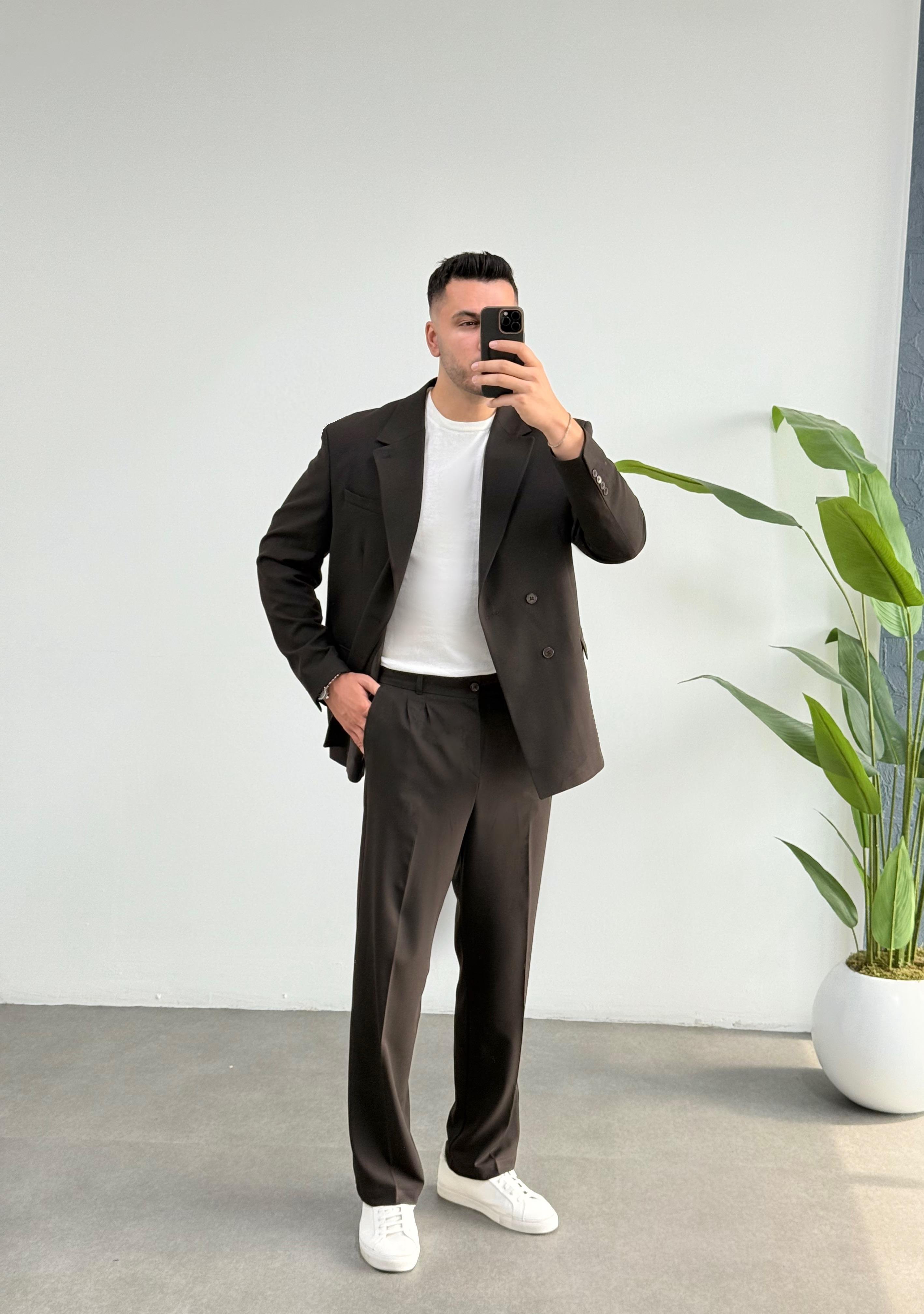 Kruvaze Kahve Oversize Takım