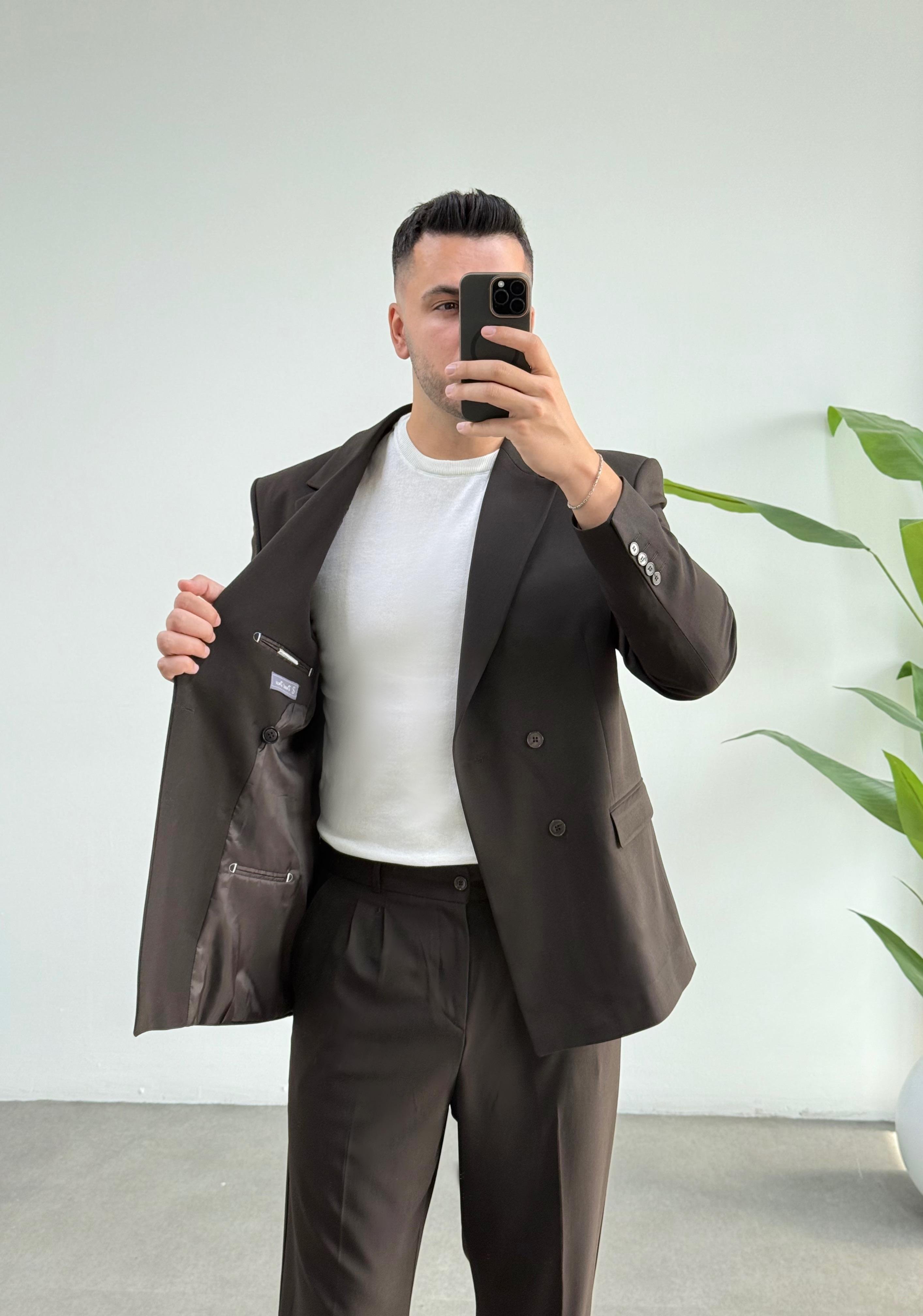Kruvaze Kahve Oversize Takım