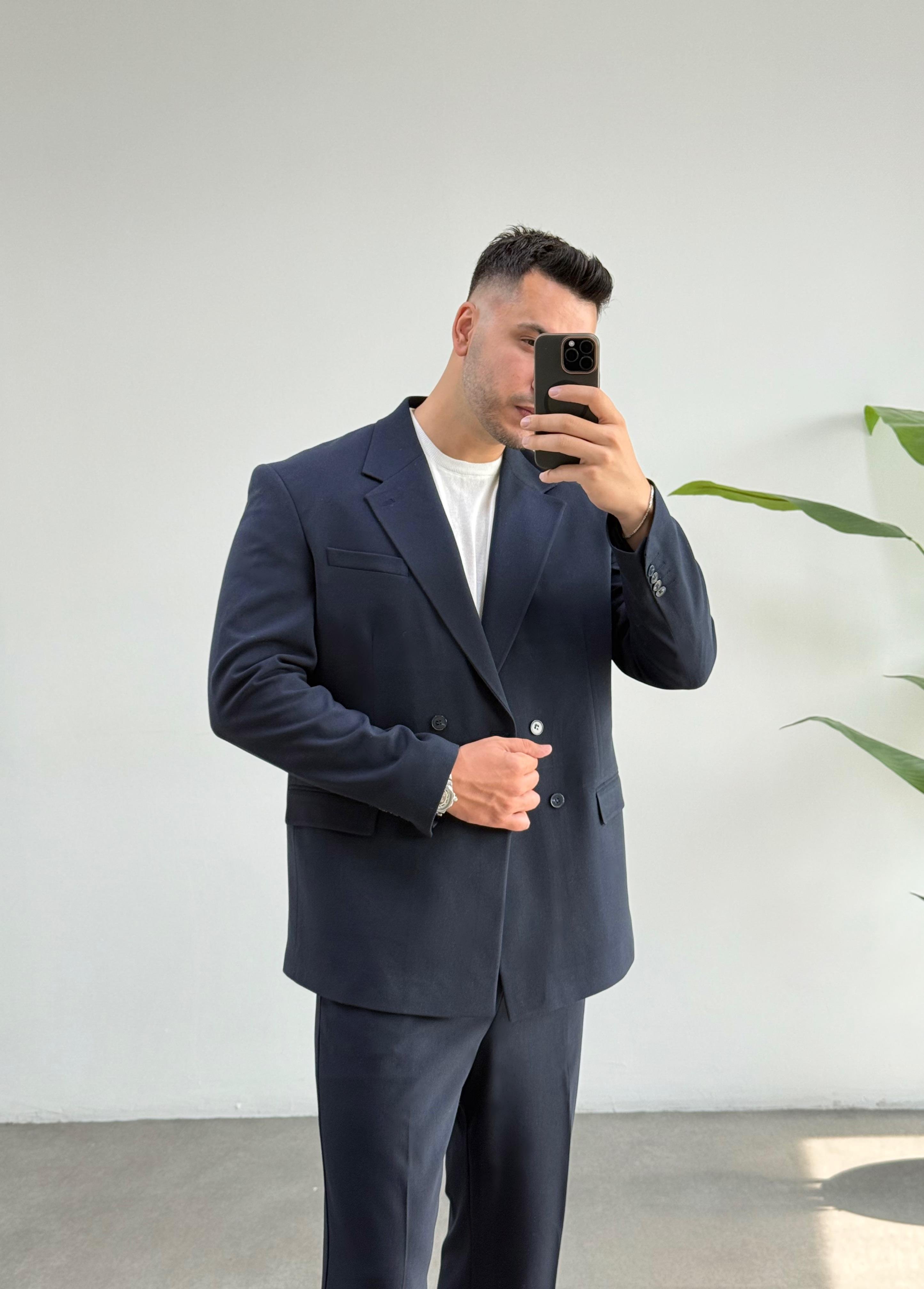 Kruvaze Lacivert Oversize Takım