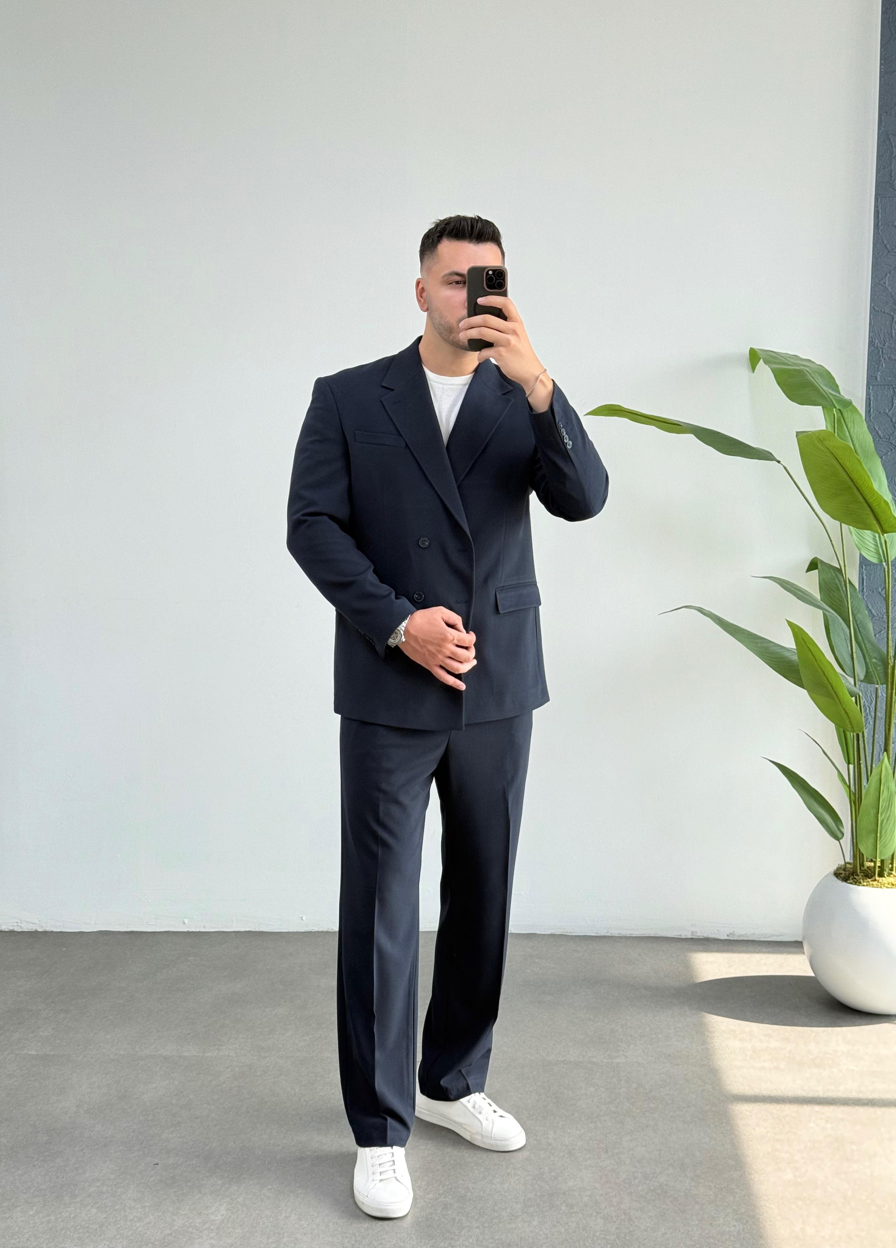 Kruvaze Lacivert Oversize Takım
