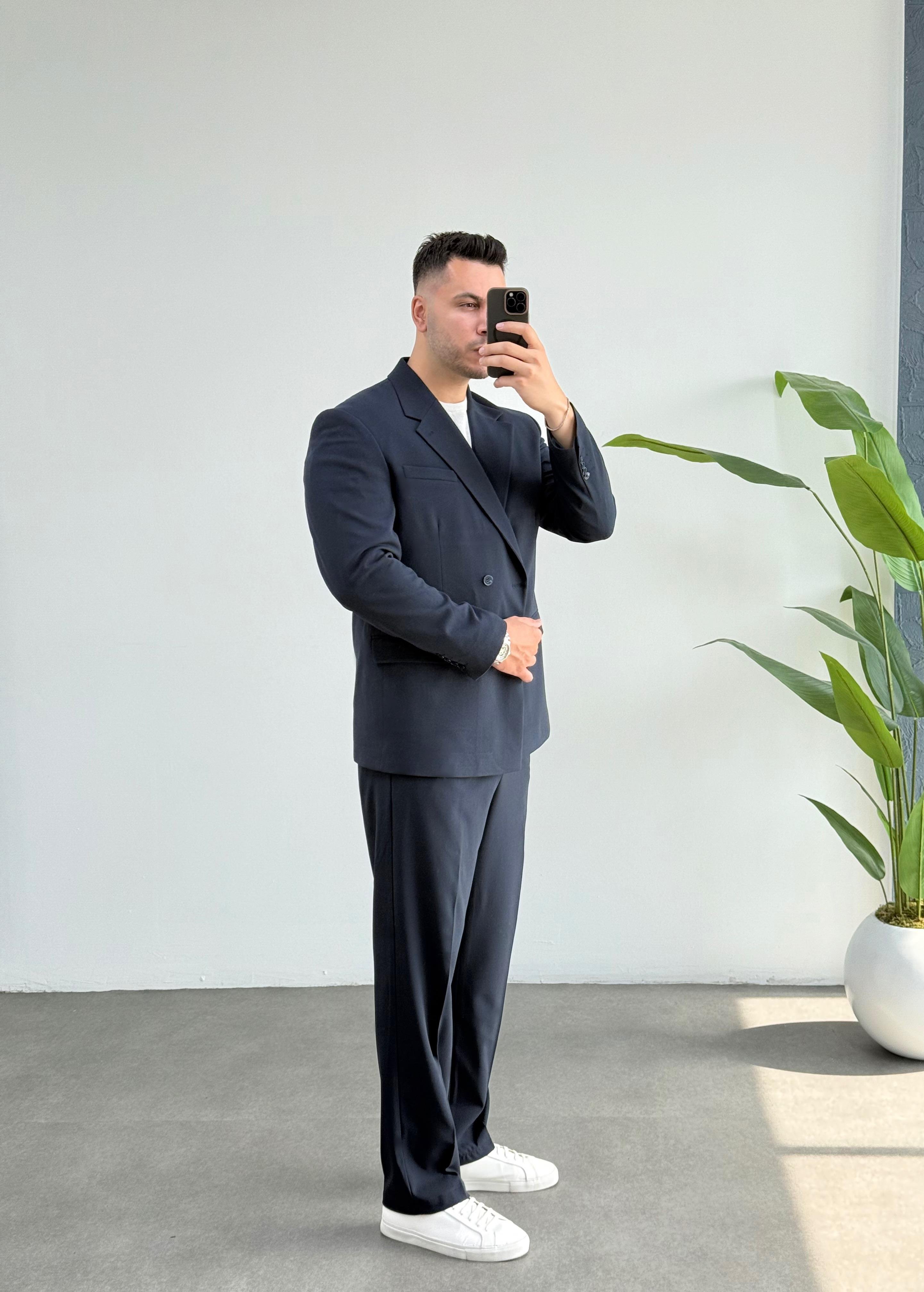Kruvaze Lacivert Oversize Takım