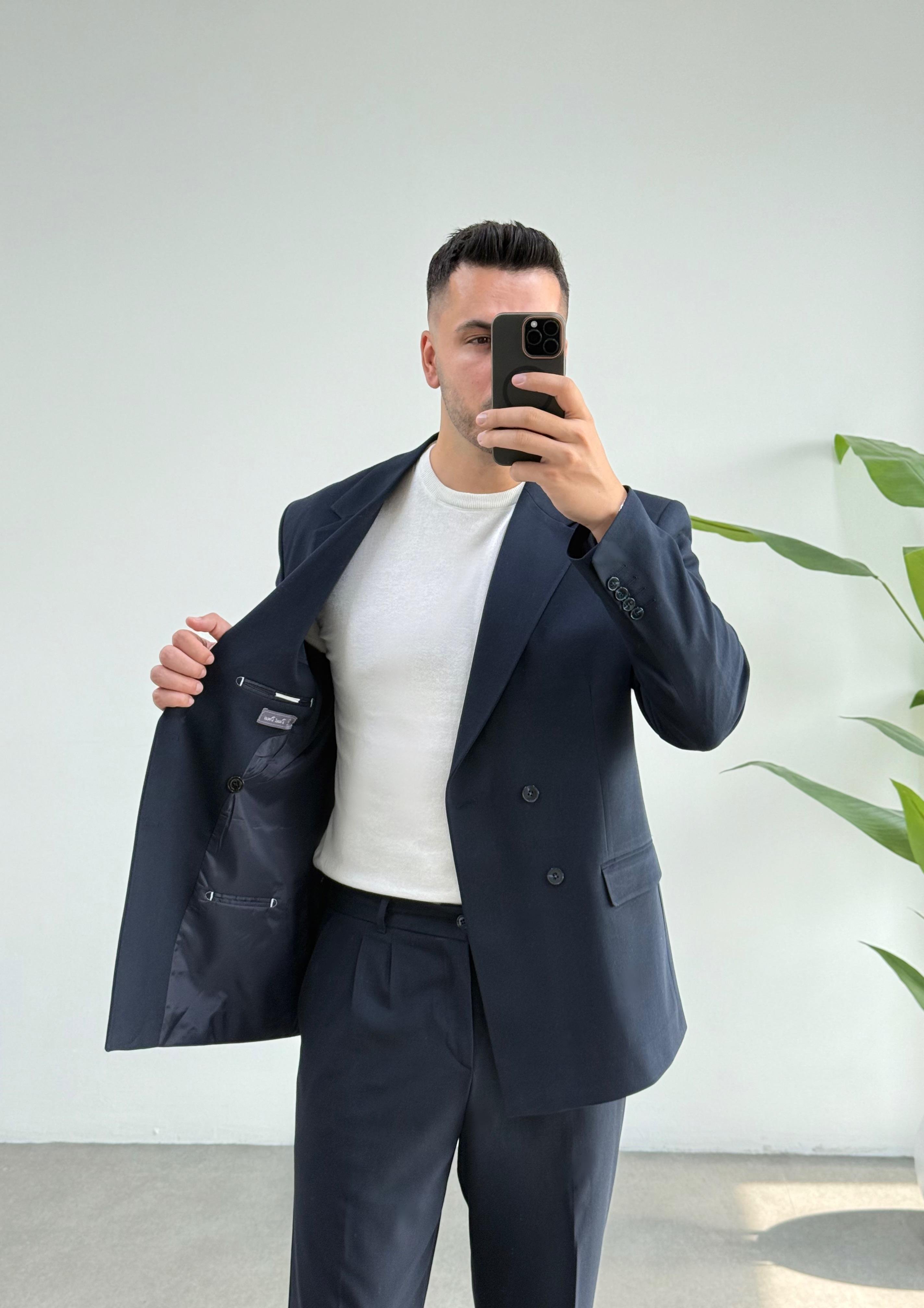 Kruvaze Lacivert Oversize Takım