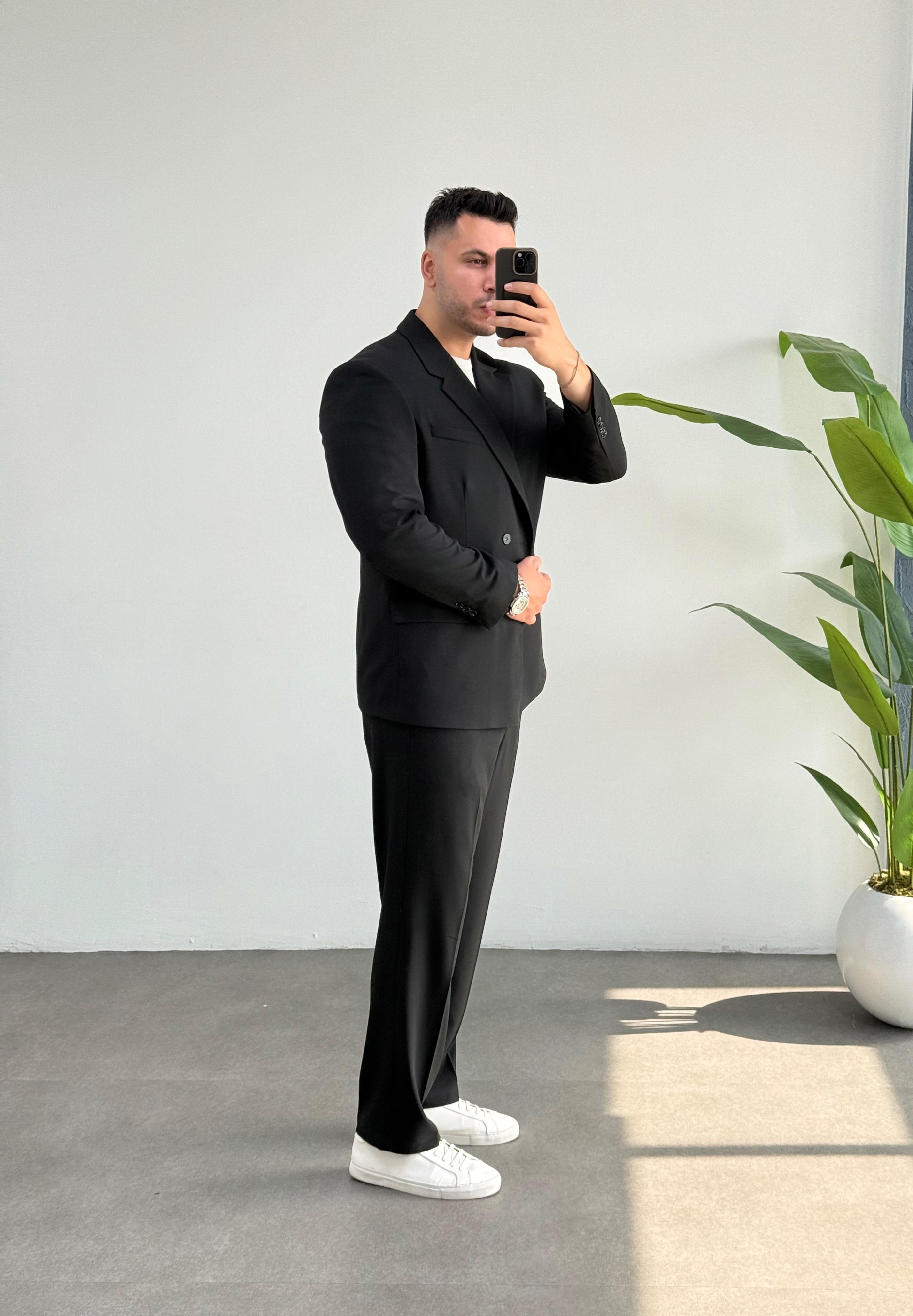Kruvaze Siyah Oversize Takım