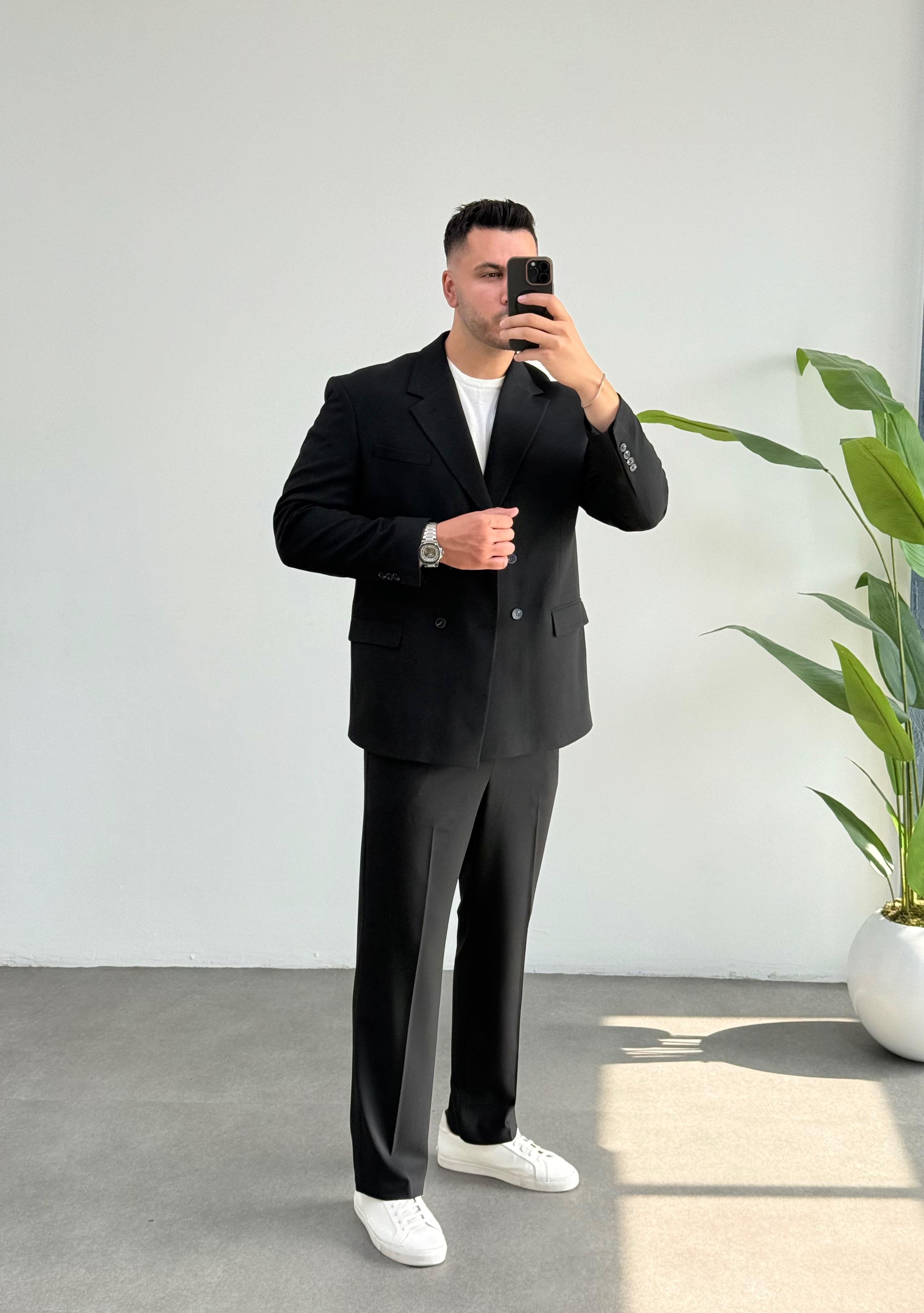 Kruvaze Siyah Oversize Takım