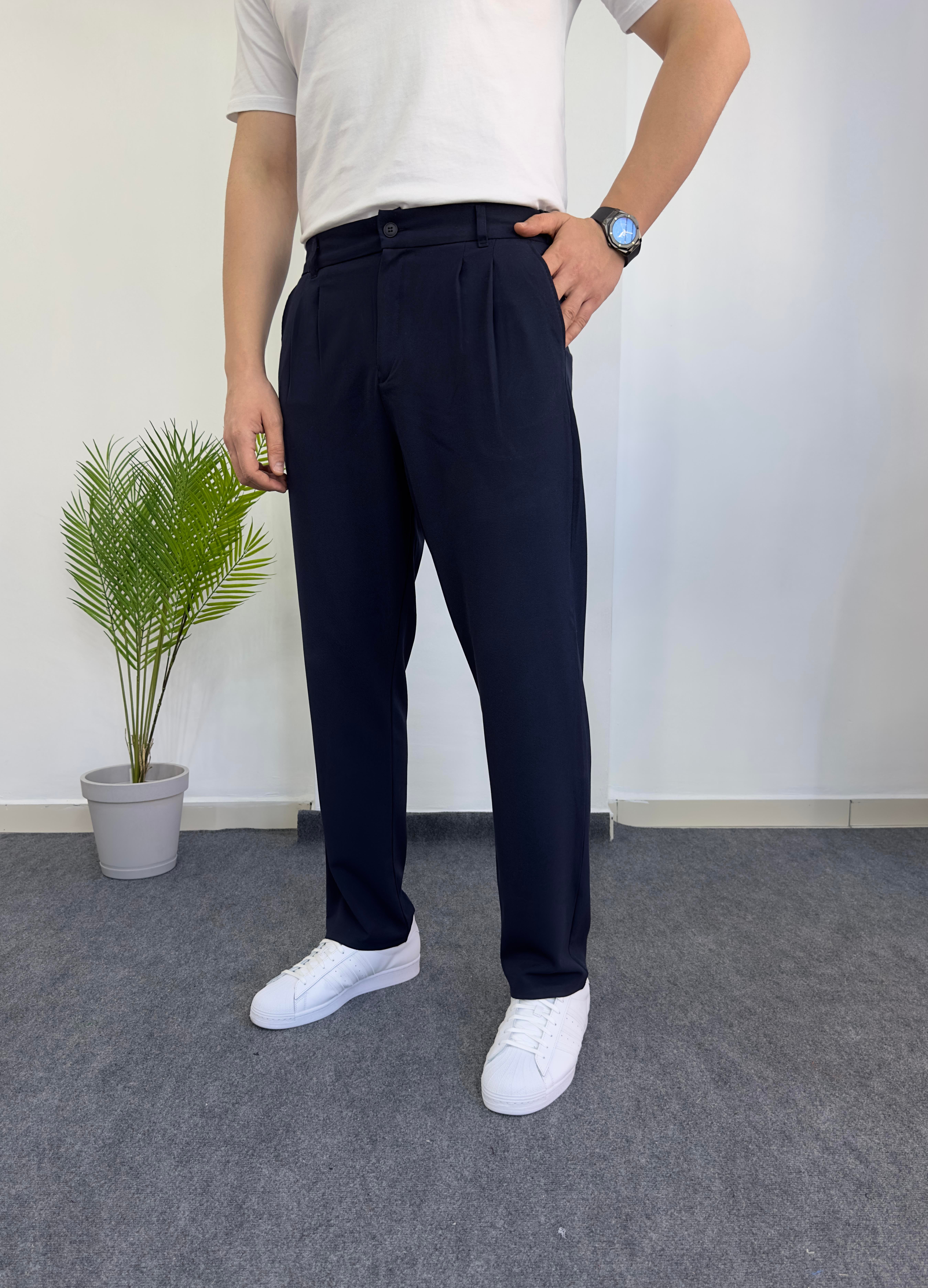 Lacivert Baggy Kumaş Pantolon 