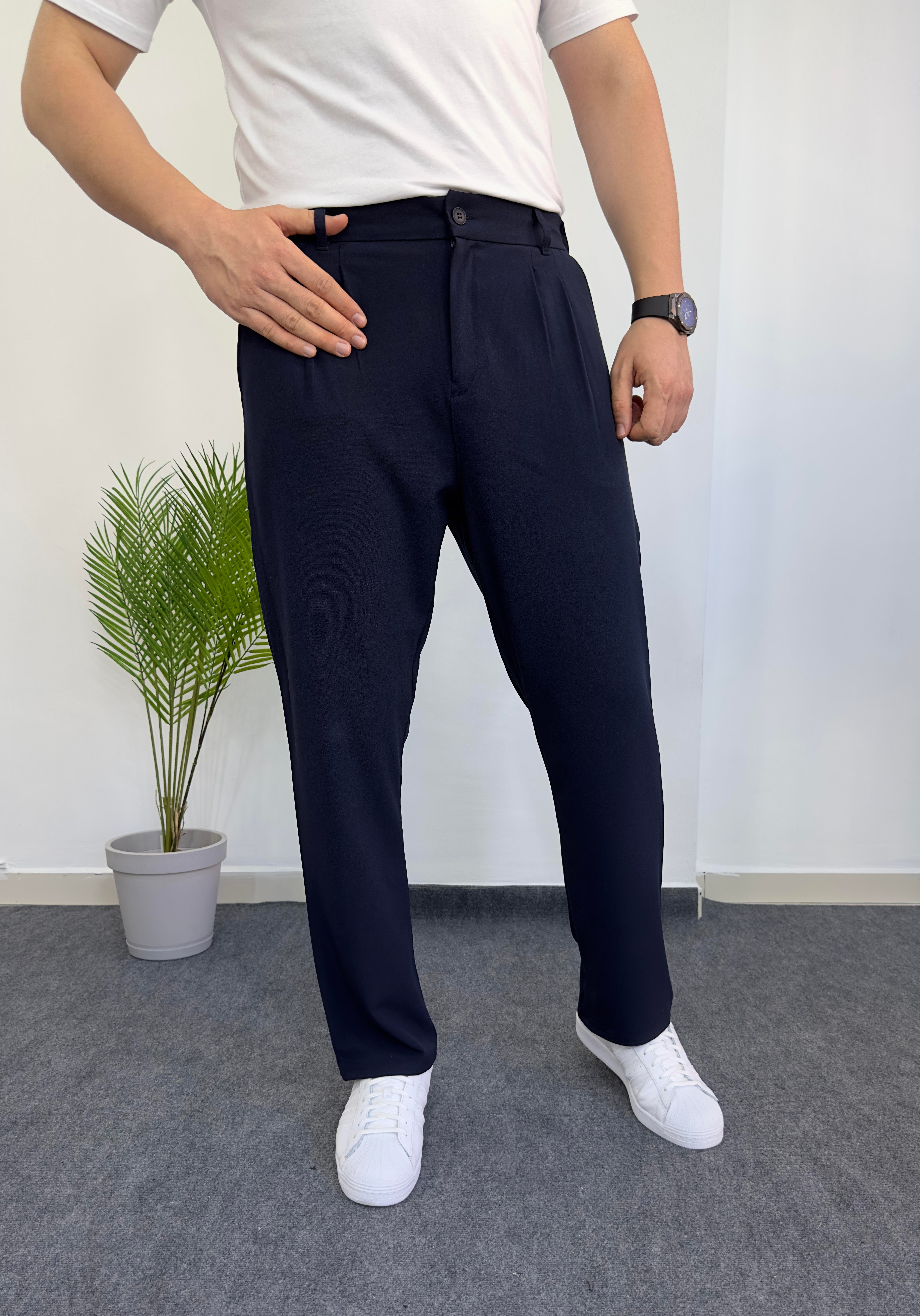 Lacivert Baggy Kumaş Pantolon 