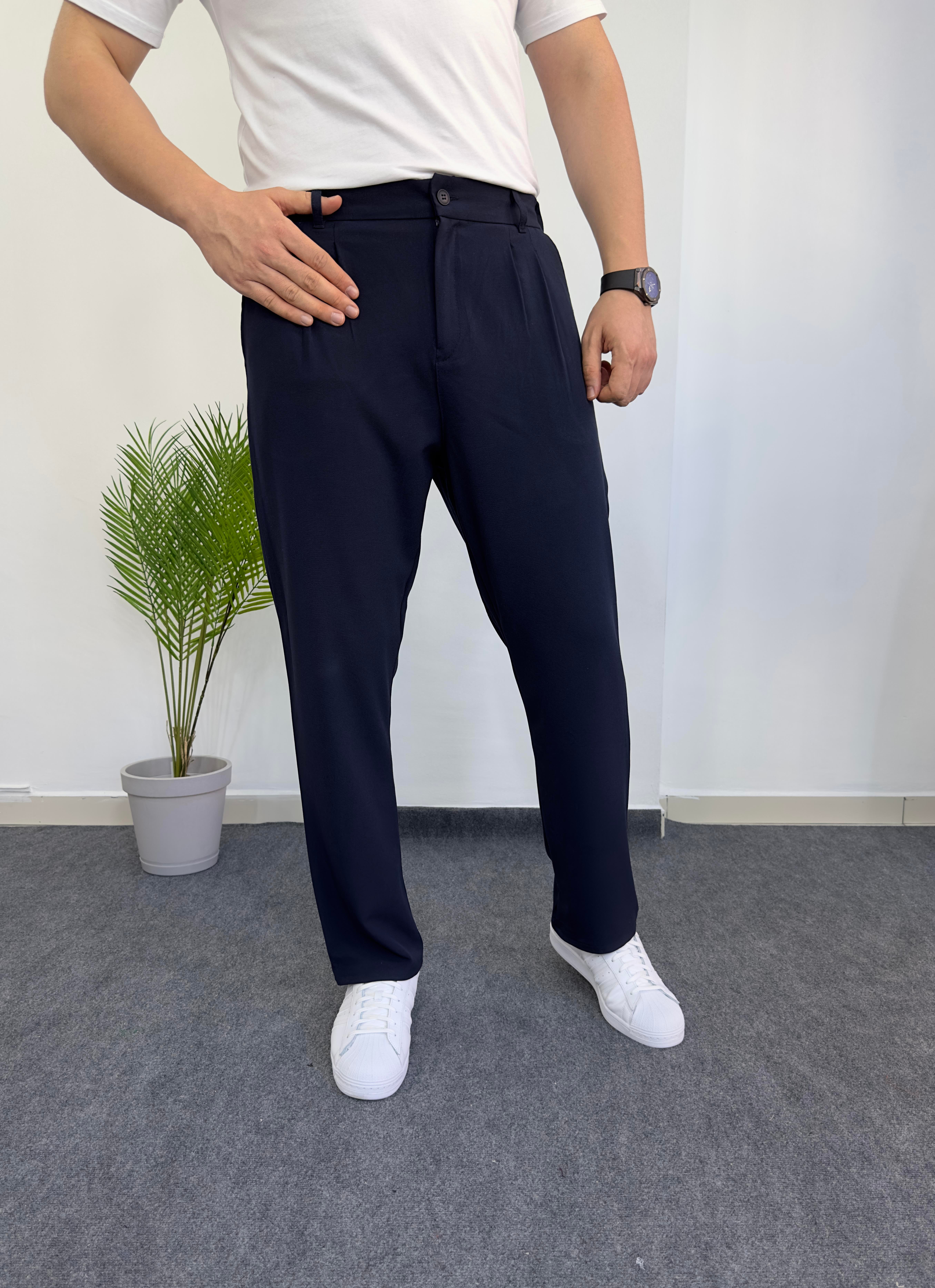 Lacivert Baggy Kumaş Pantolon 