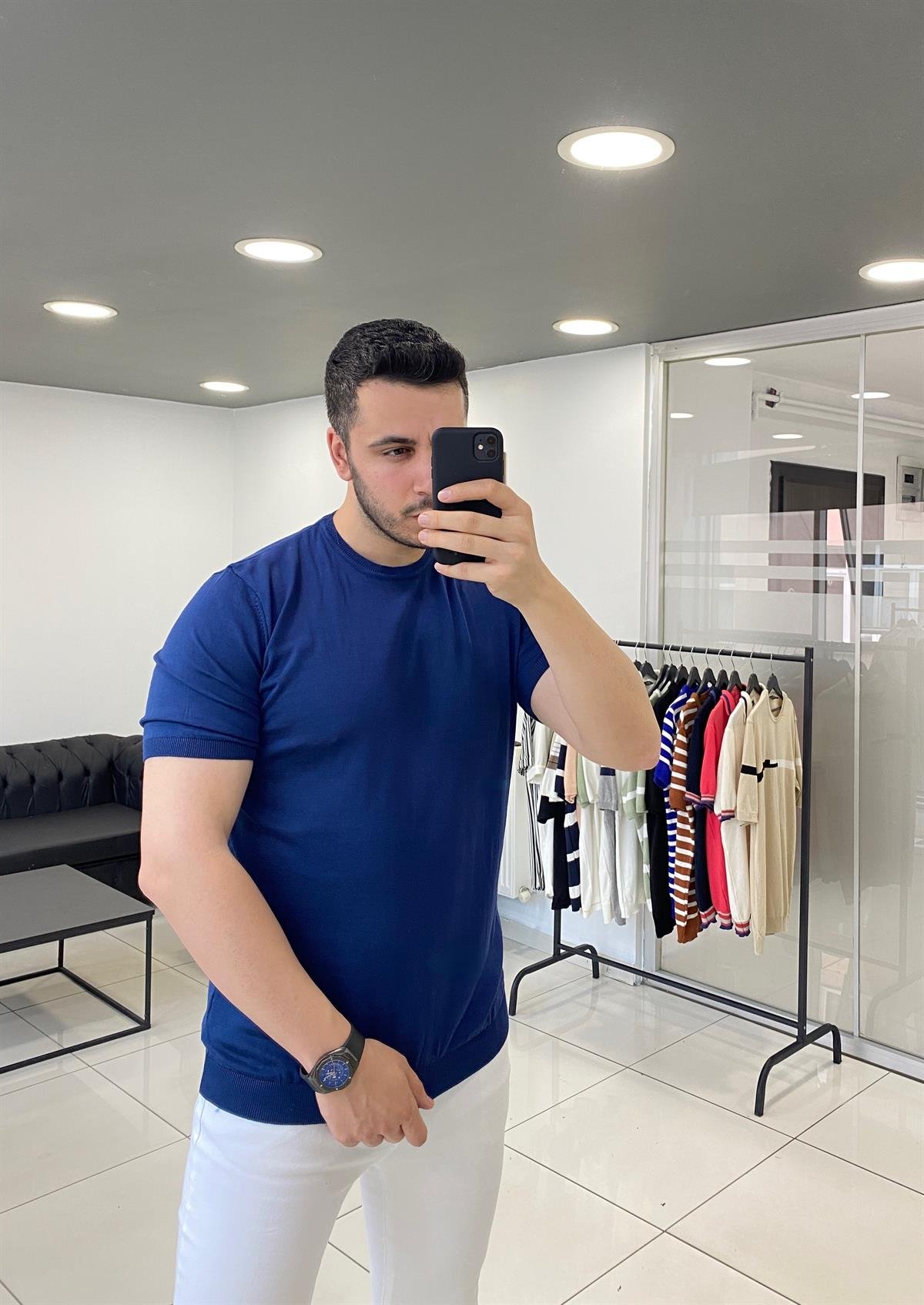 Lacivert Örme Triko Tişört 