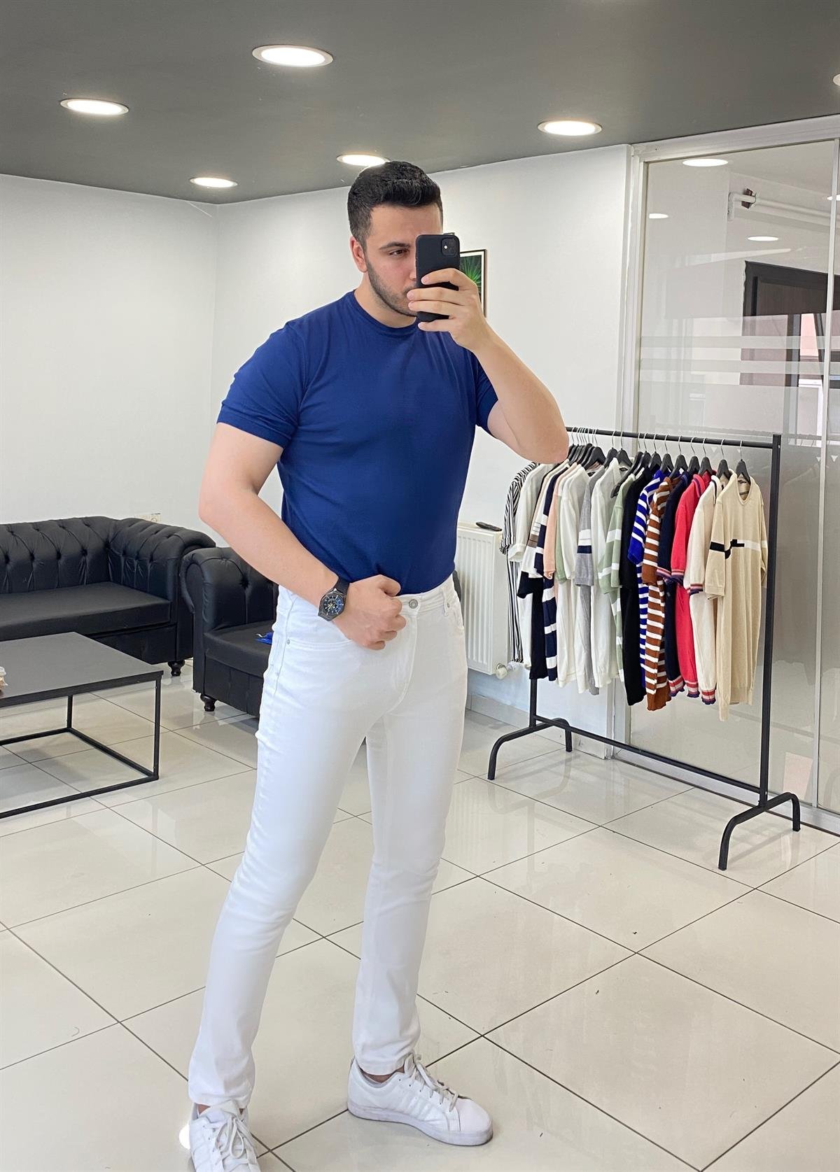 Lacivert Örme Triko Tişört 