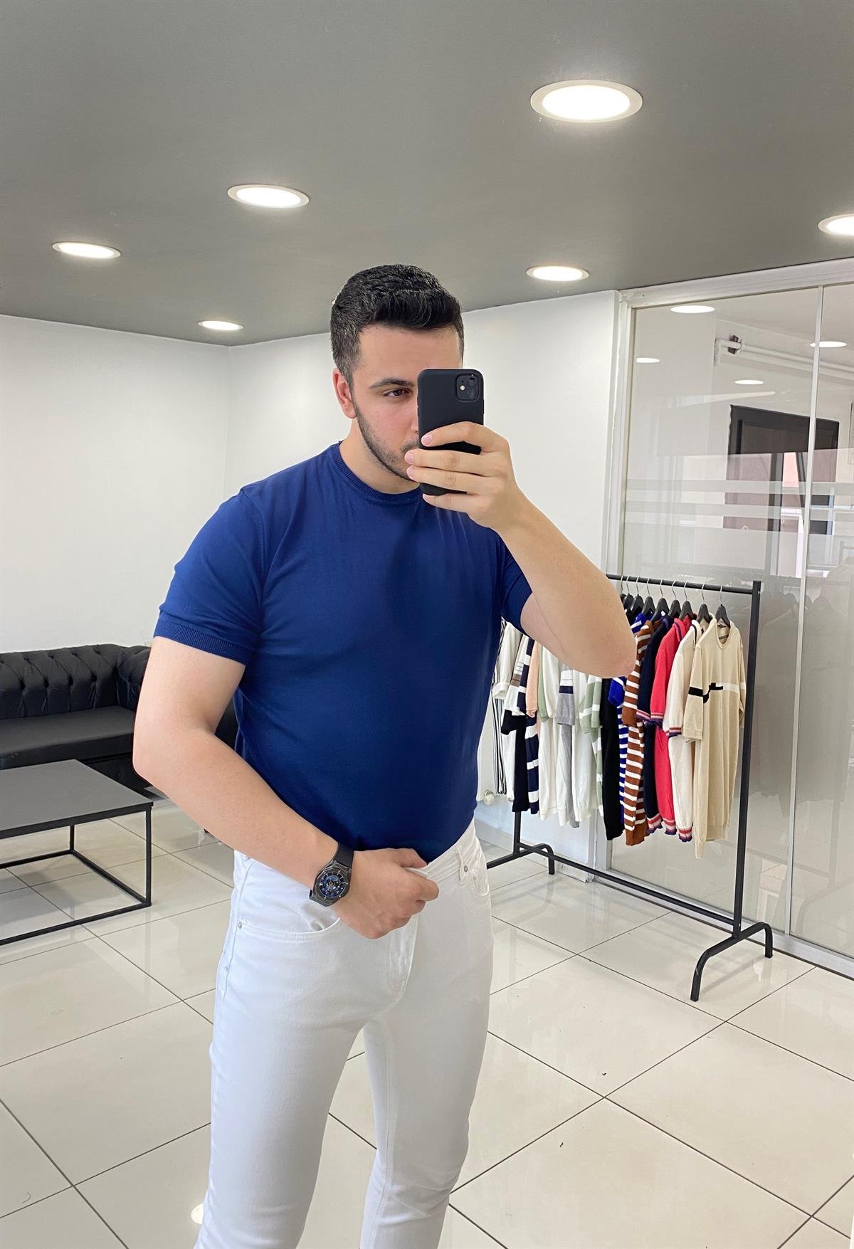 Lacivert Örme Triko Tişört 