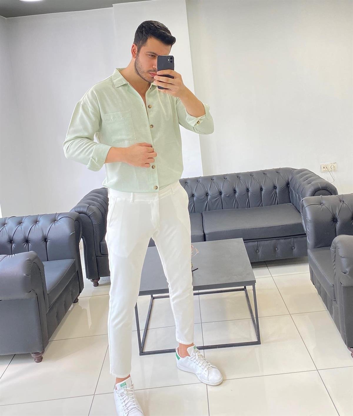 Likralı Beyaz Pantolon 