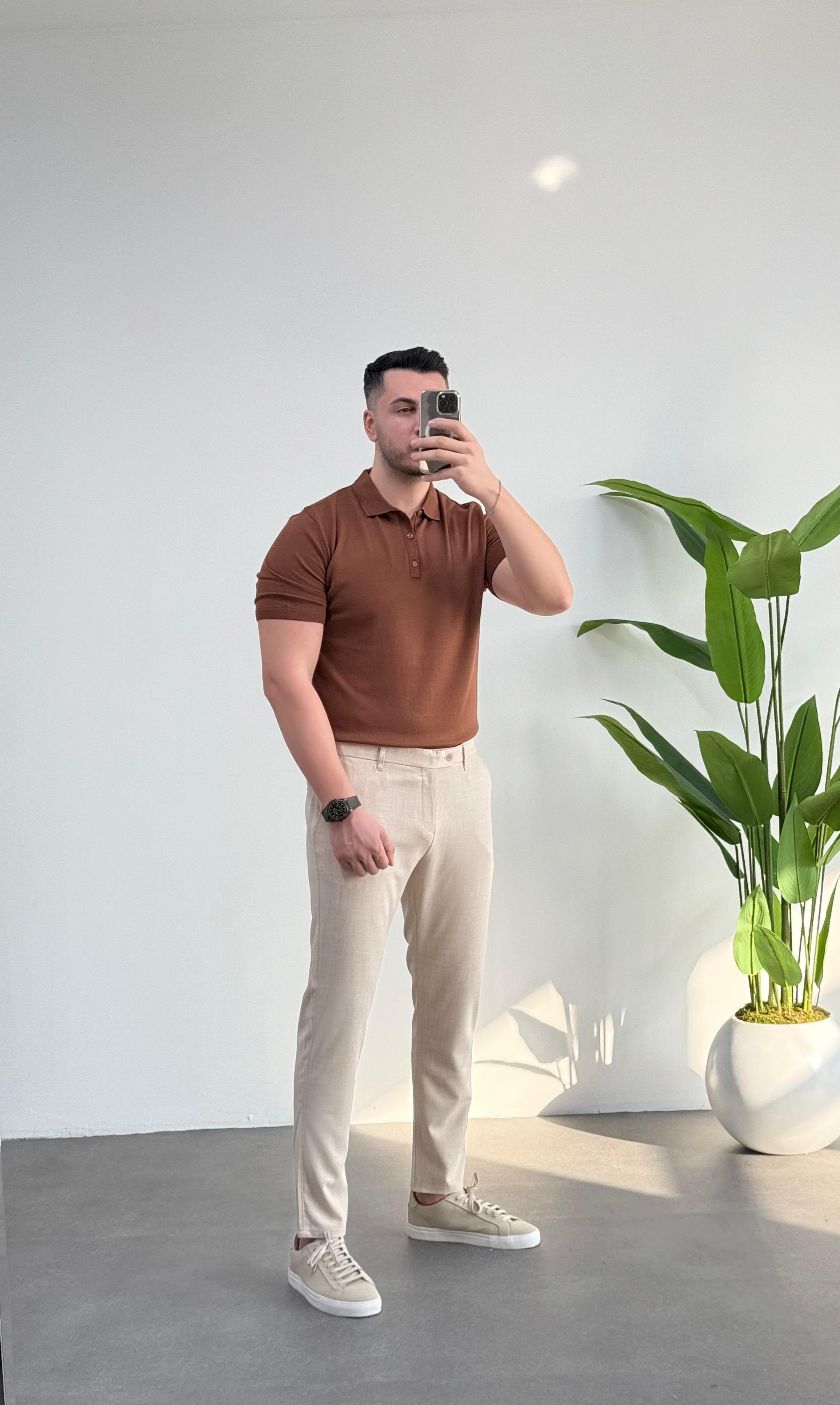 Likralı Ekru Kumaş Pantolon 