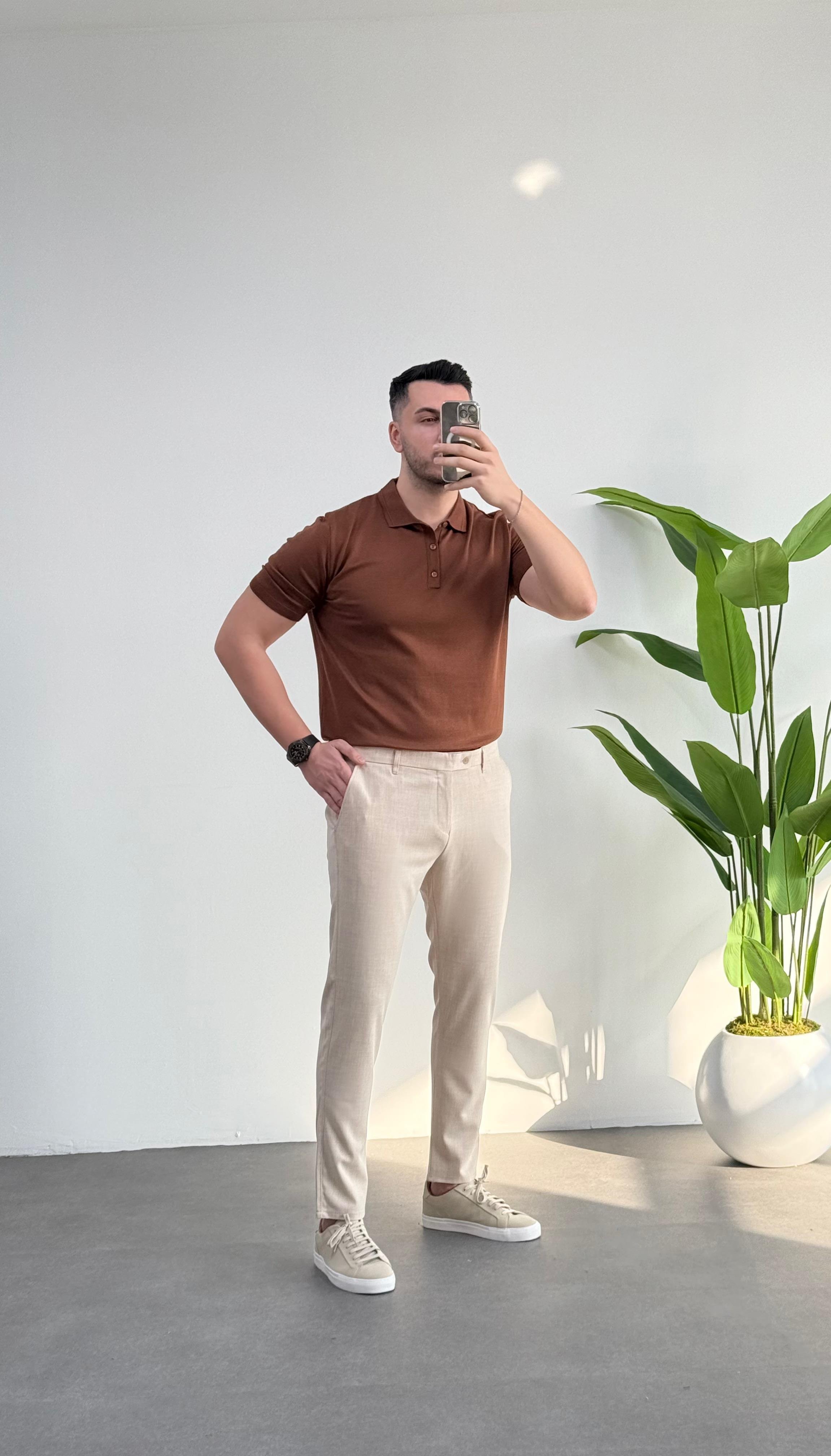 Likralı Ekru Kumaş Pantolon 