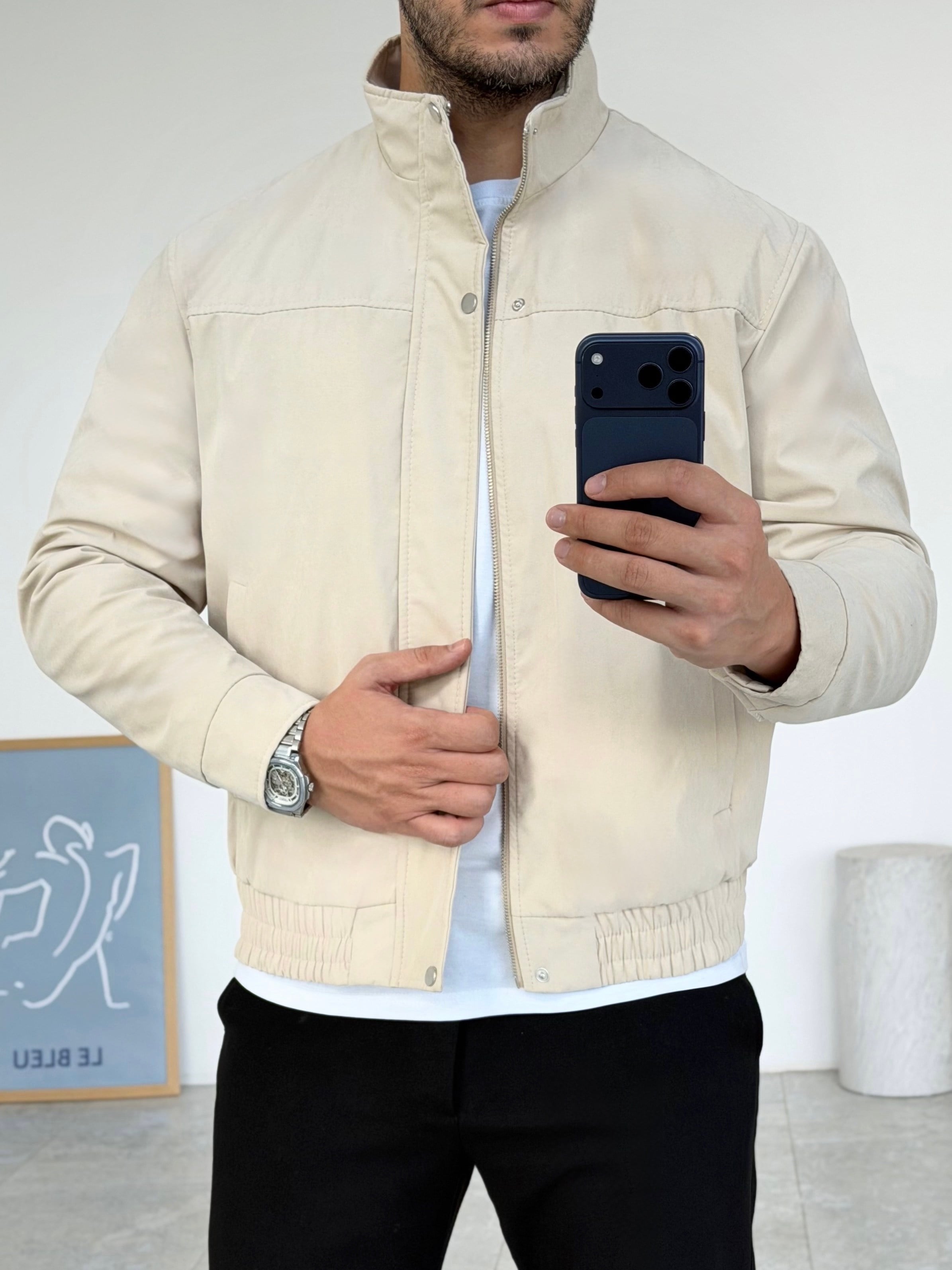 Lokal Bej Fermuarlı Ceket
