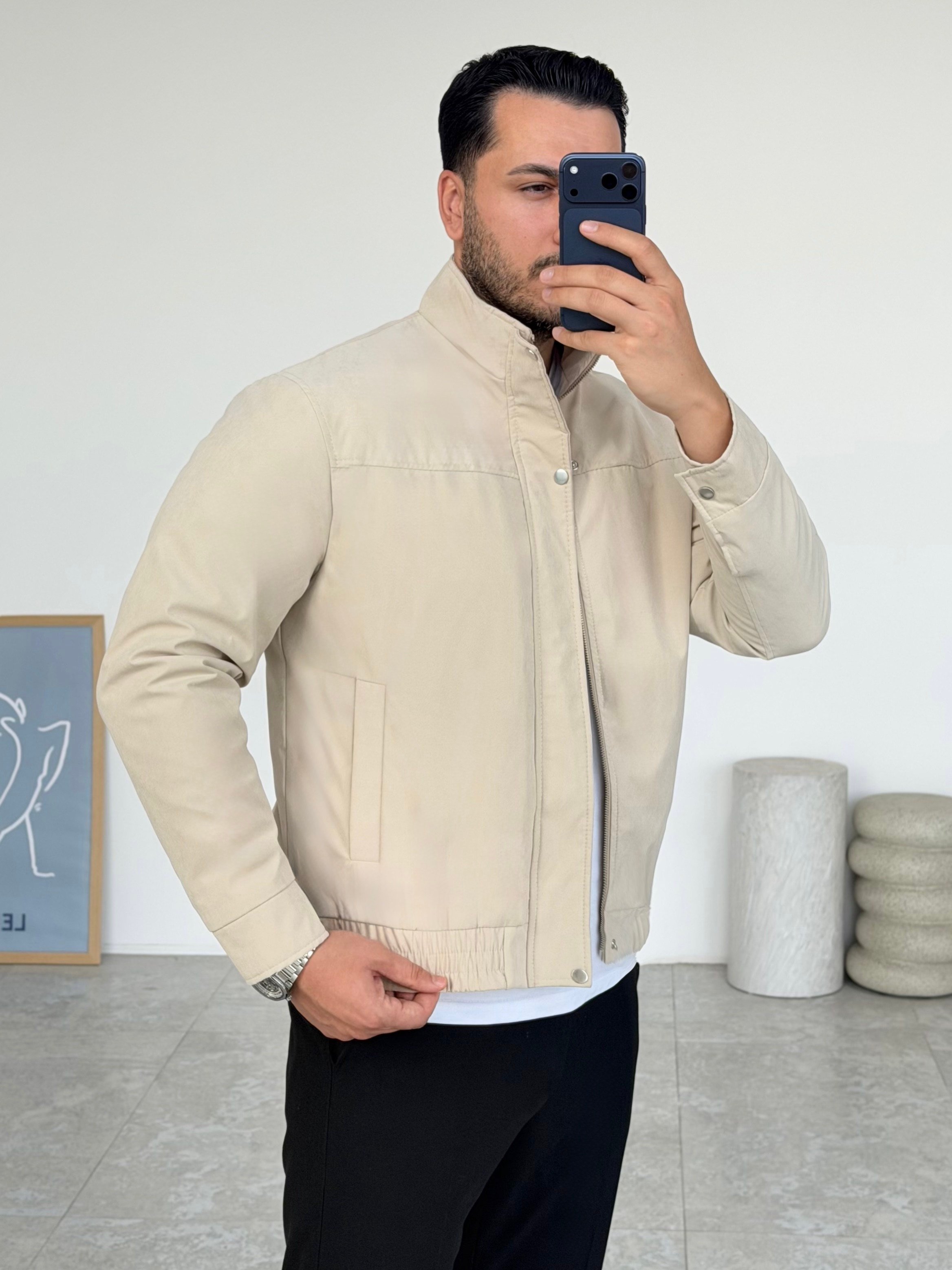 Lokal Bej Fermuarlı Ceket