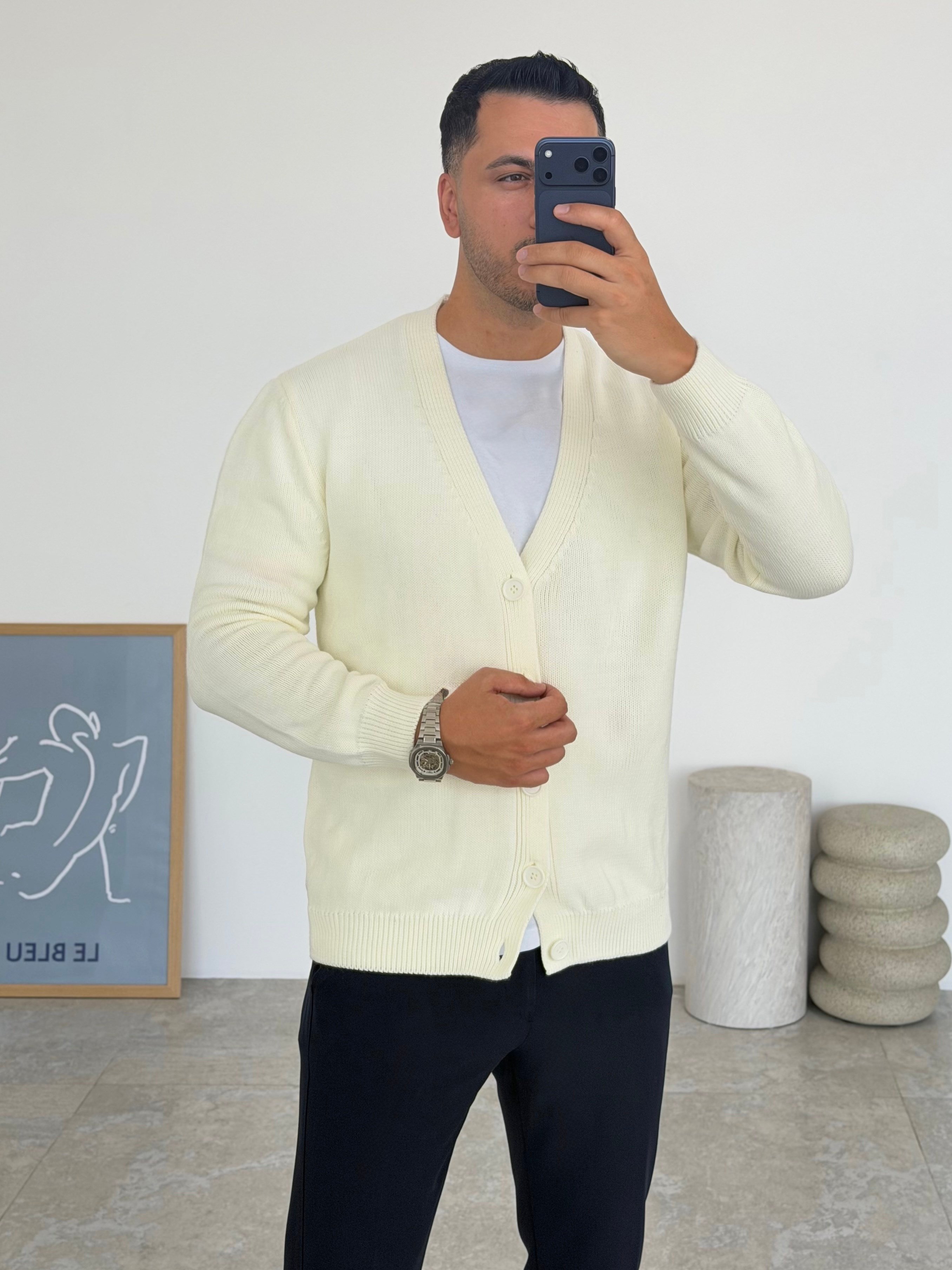 Lorenzo Beyaz Düğmeli Hırka