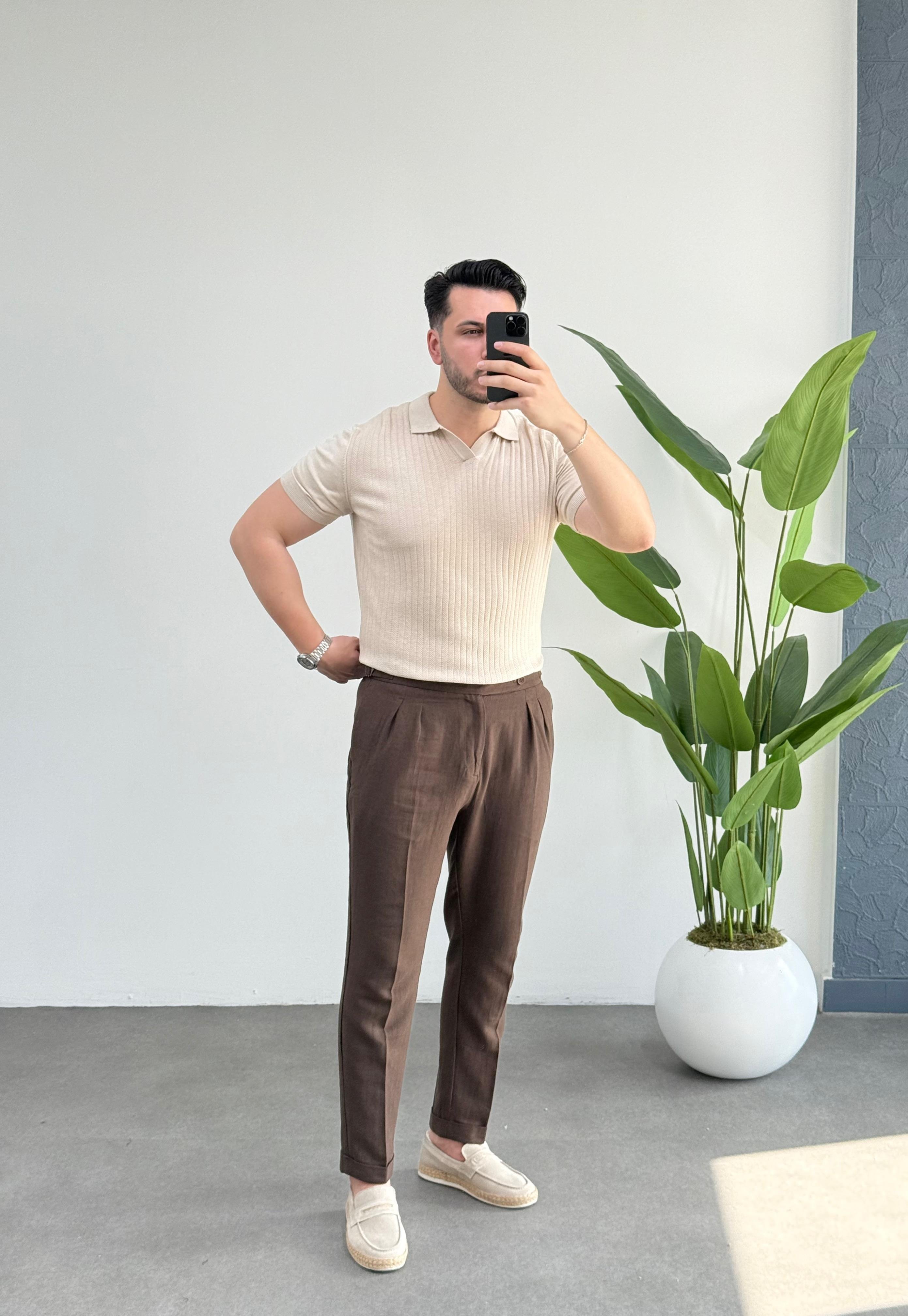 Luis Bej Polo Yaka Örme Tişört 