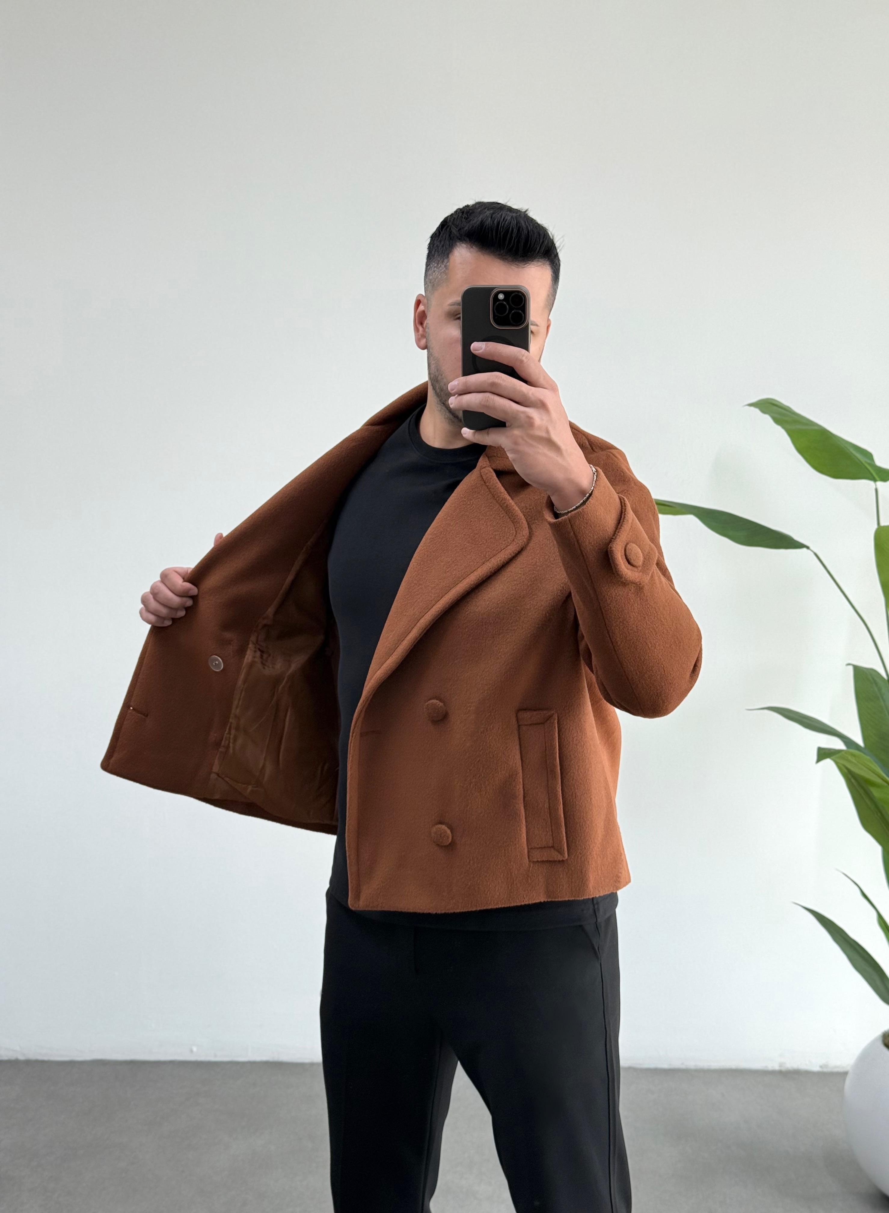 Lux Kahve Oversize Kaşe Ceket