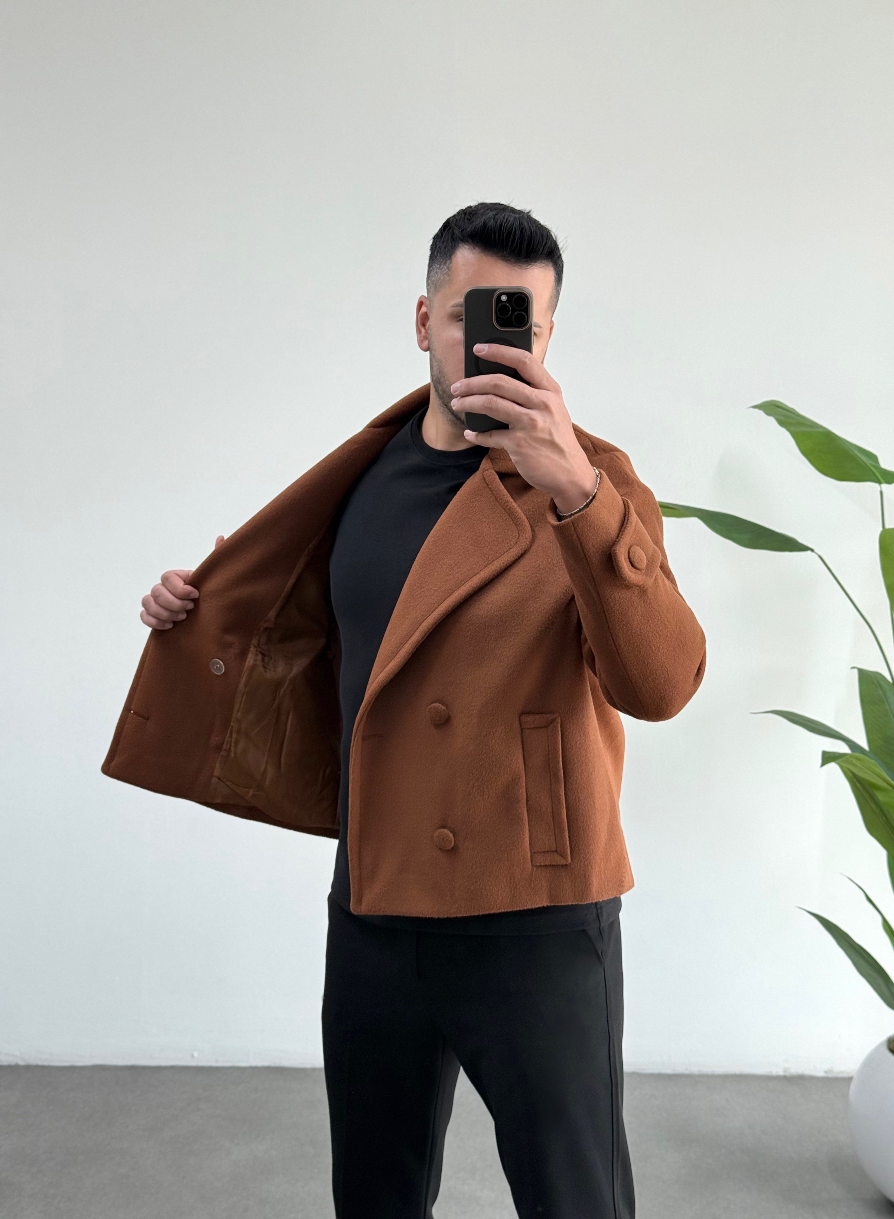 Lux Kahve Oversize Kaşe Ceket