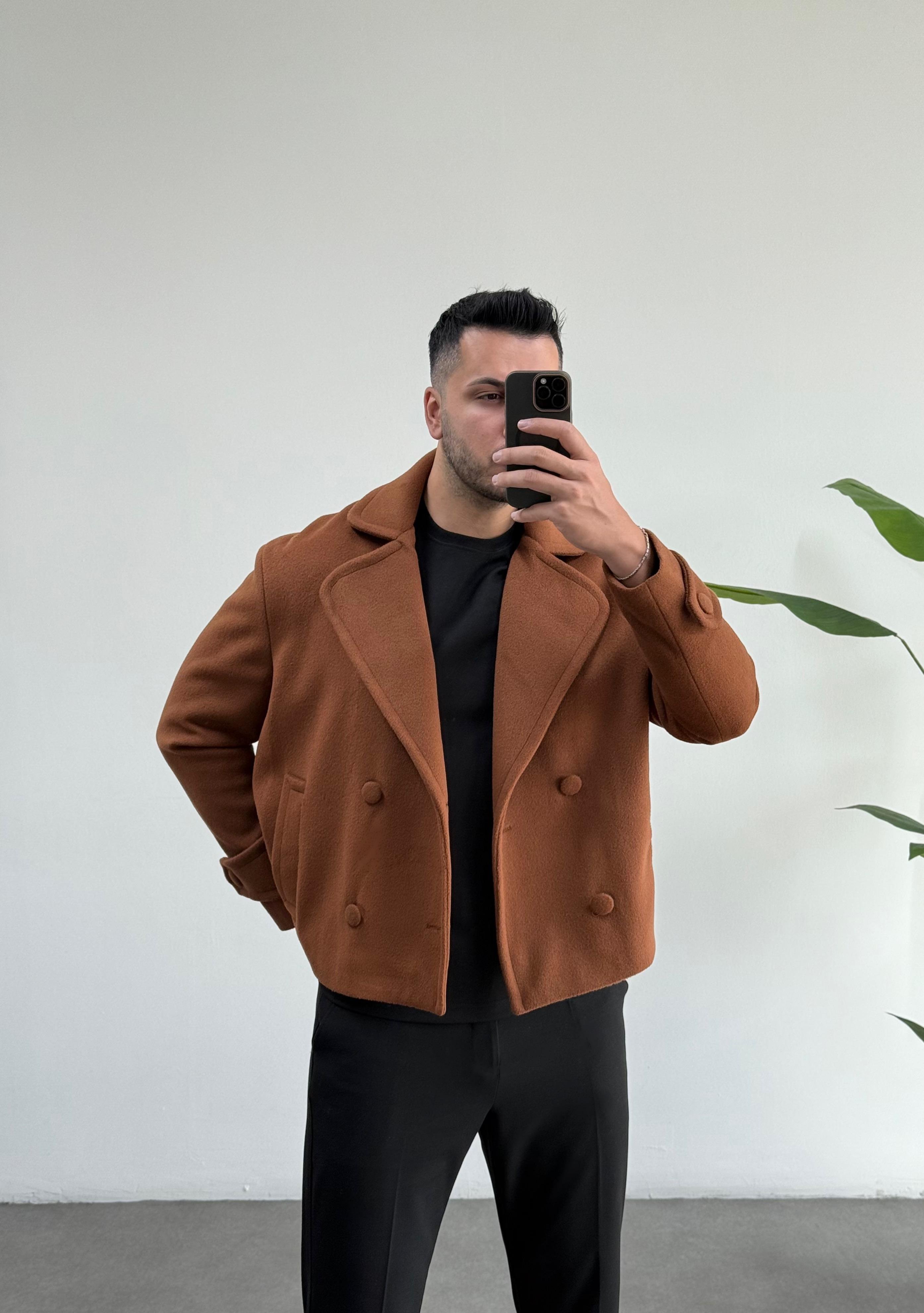 Lux Kahve Oversize Kaşe Ceket