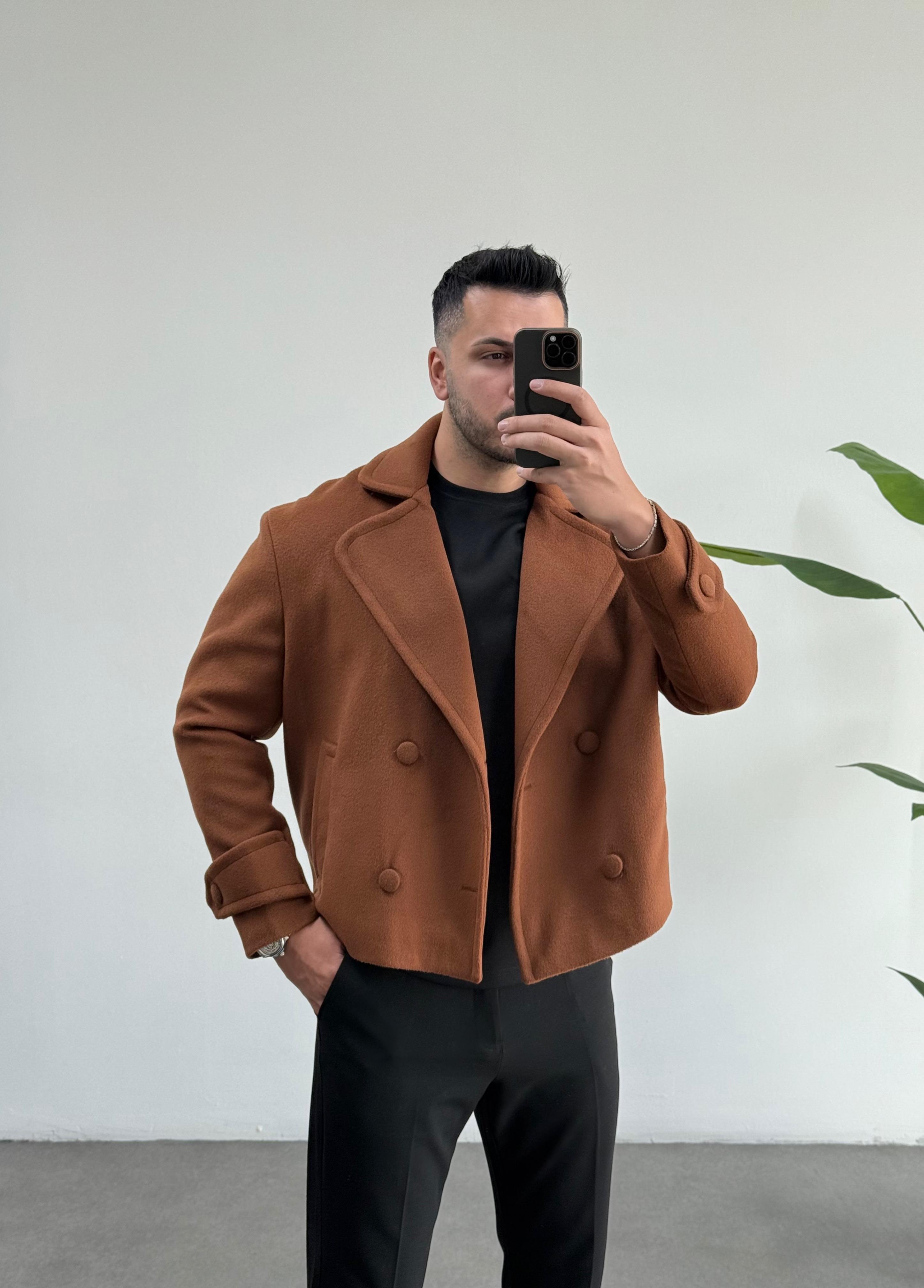 Lux Kahve Oversize Kaşe Ceket