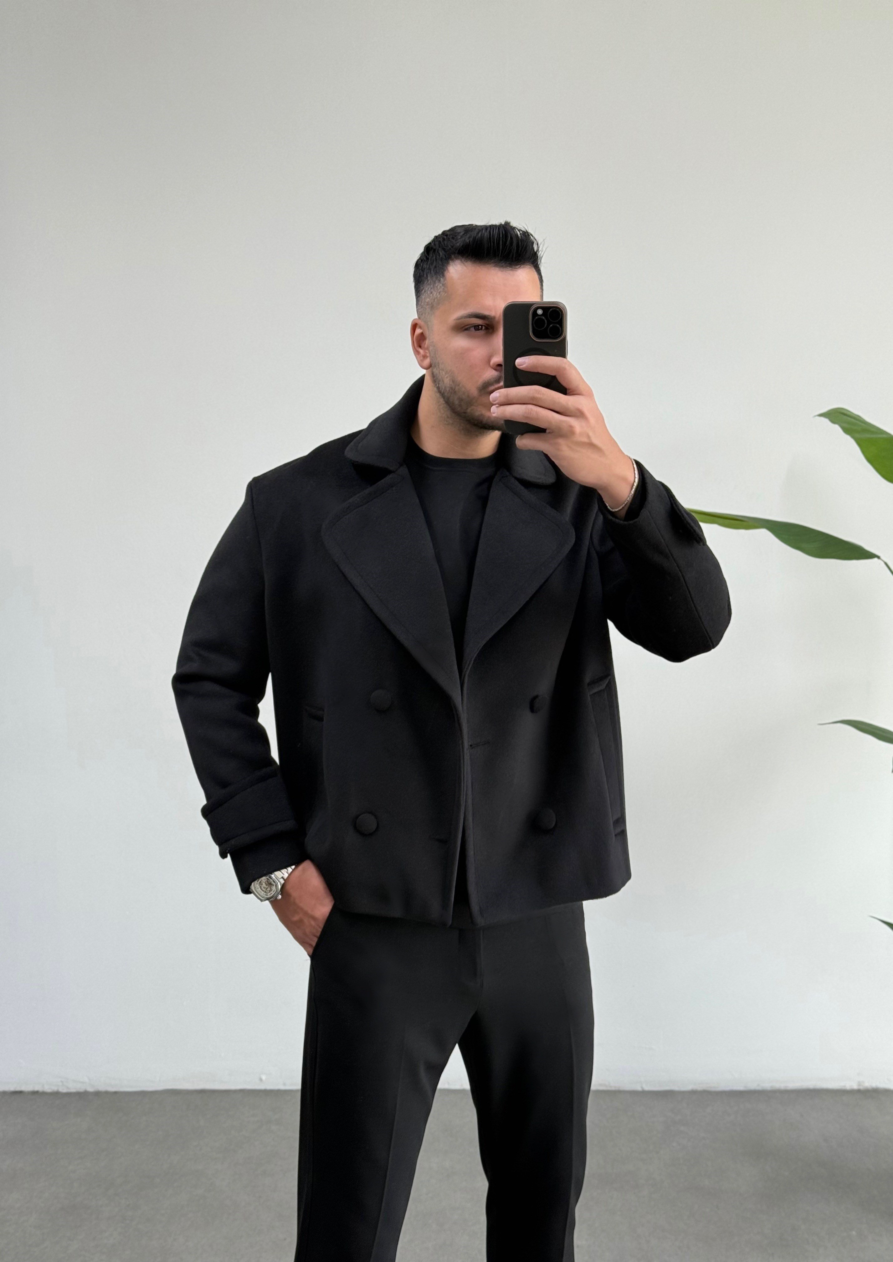 Lux Siyah Oversize Kaşe Ceket