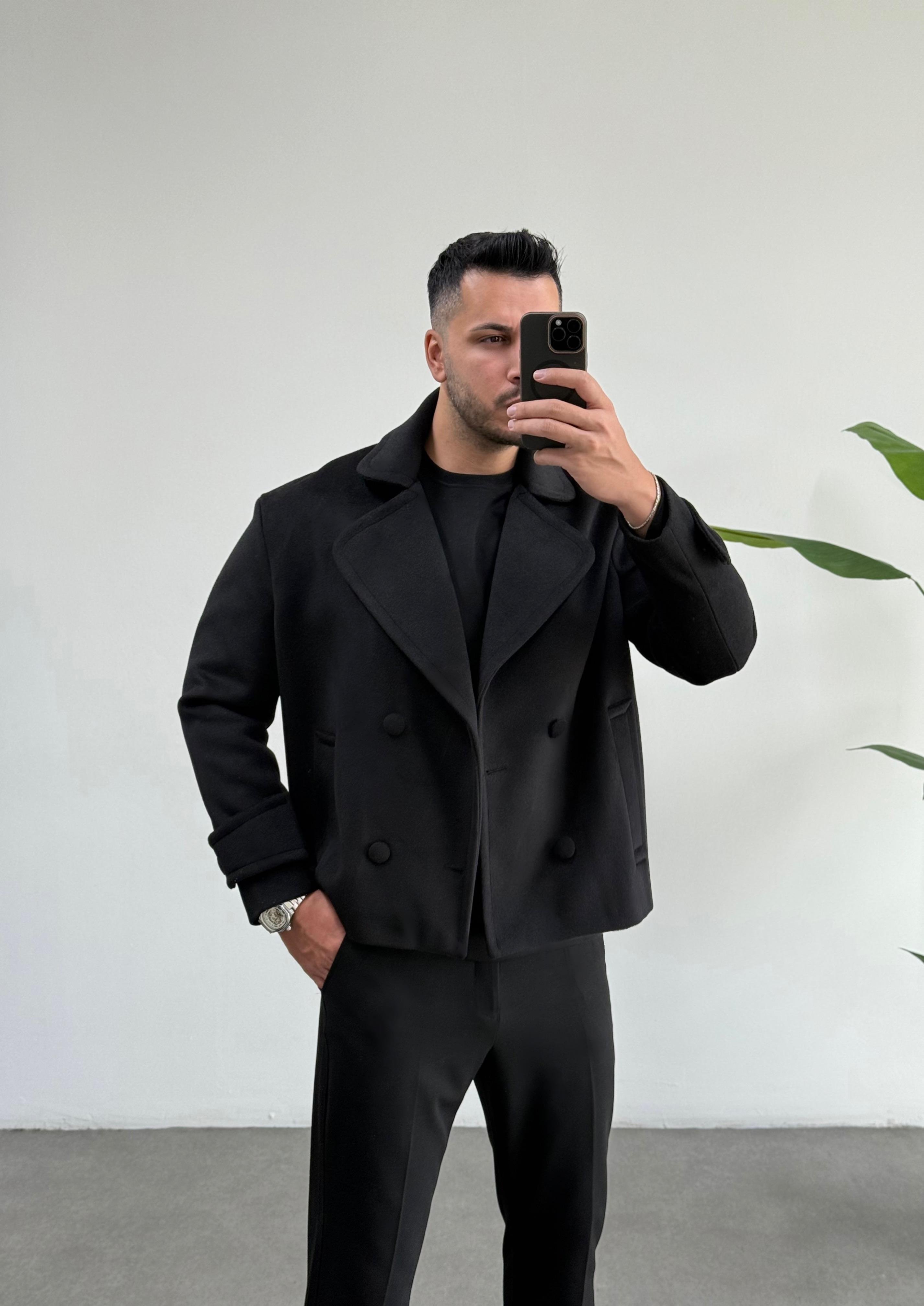Lux Siyah Oversize Kaşe Ceket