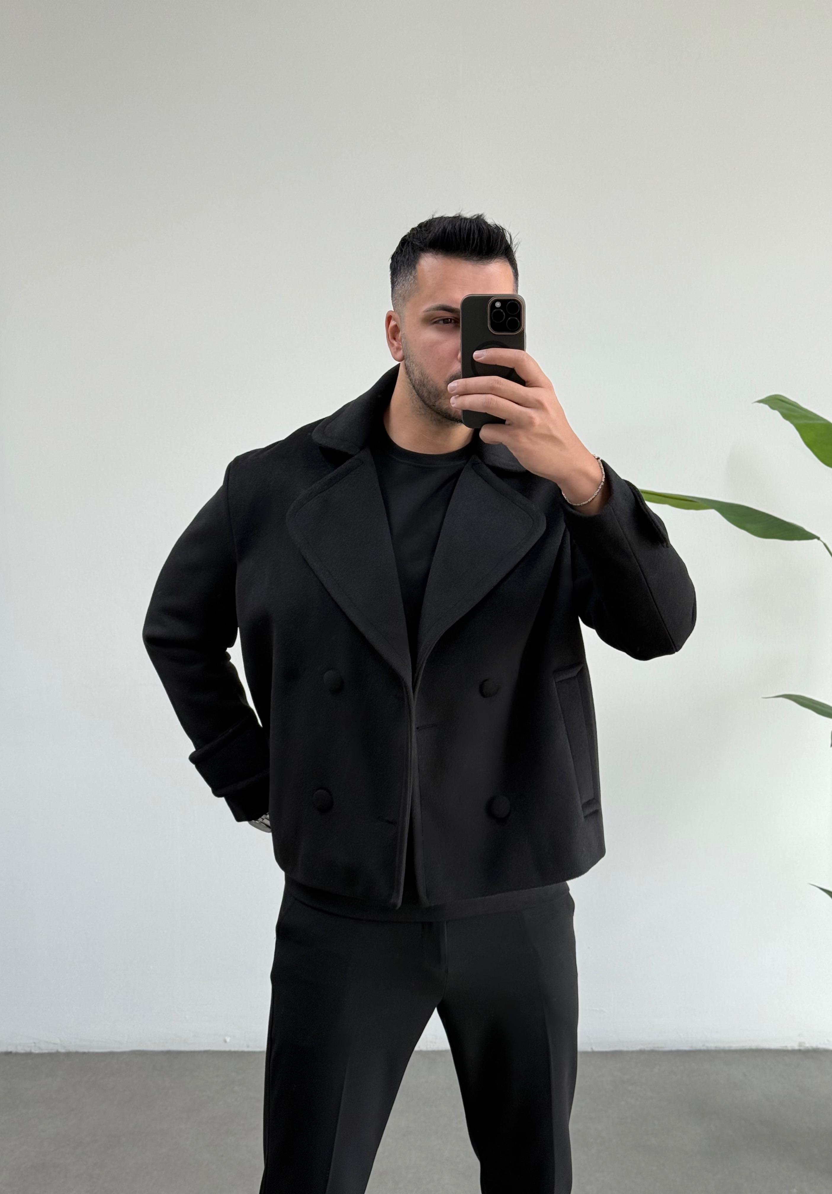Lux Siyah Oversize Kaşe Ceket