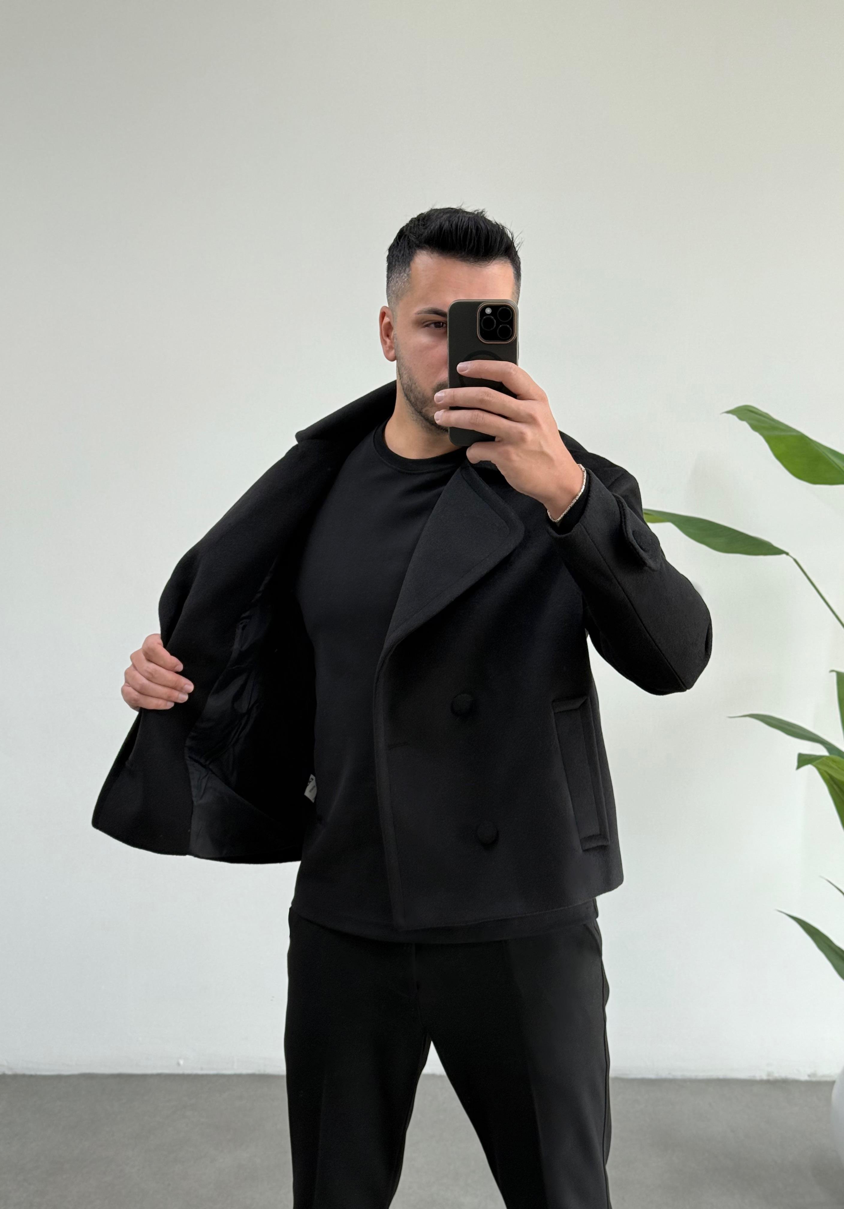 Lux Siyah Oversize Kaşe Ceket